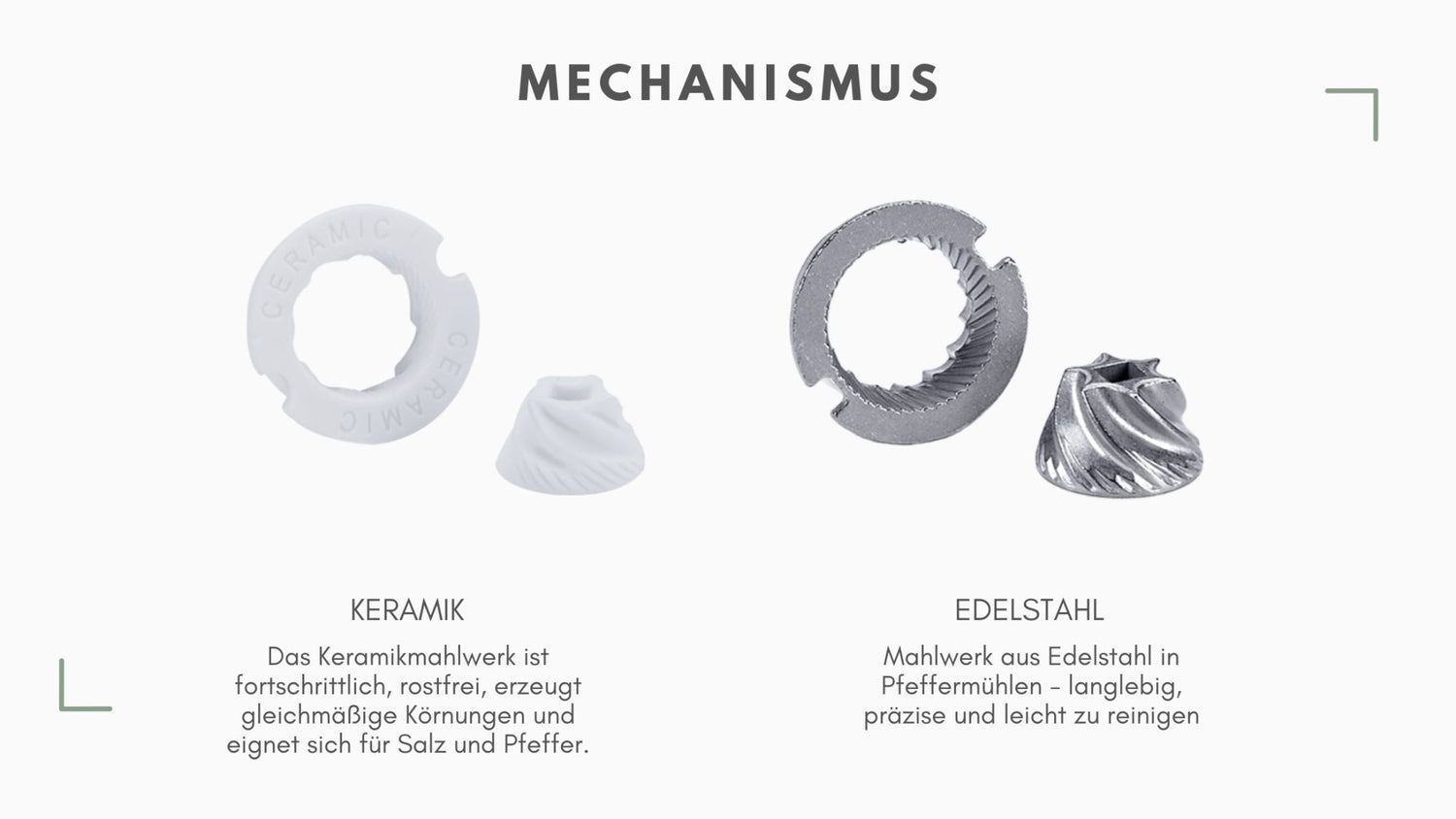 Welches Mahlwerk für Salz- und Pfeffermühlen: Keramik oder Edelstahl? - Greymount