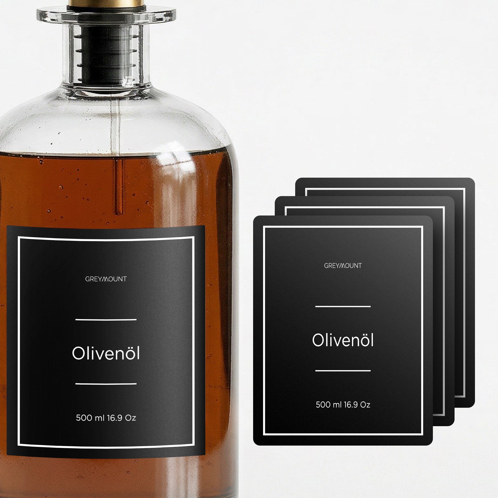 Ölflasche Etiketten Schwarz (27 Etiketten)