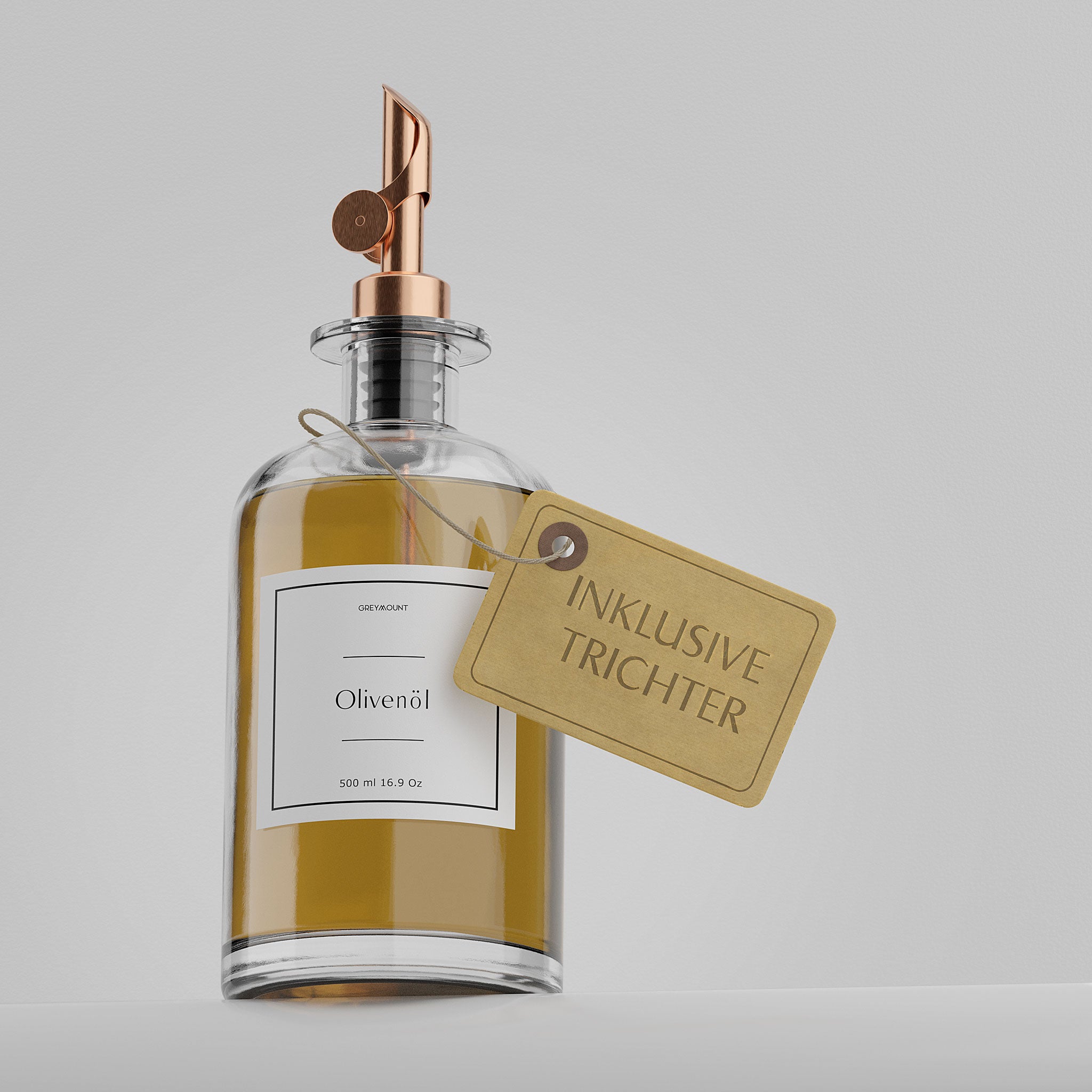 Ölflasche aus Glas mit Ausgießer Rose Gold (1 x 500ml)