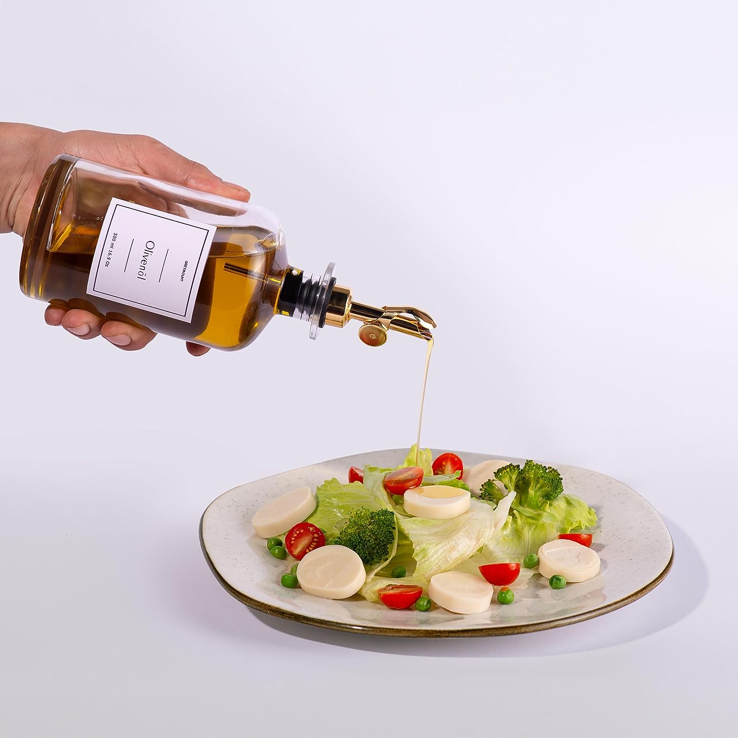 Ölflasche aus Glas mit Ausgießer Rose Gold (1 x 500ml)