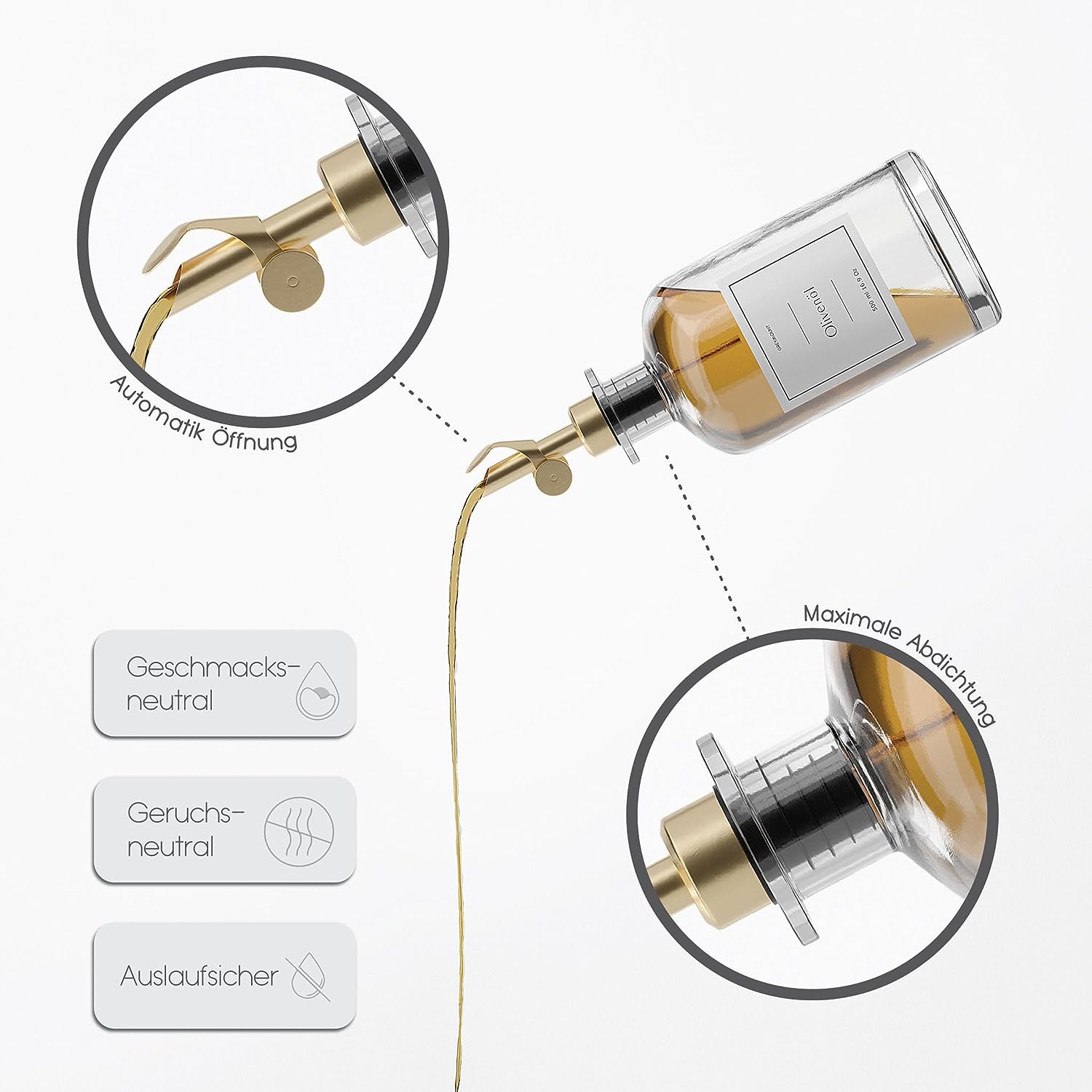 Ölflasche aus Glas mit Ausgießer Gold (1 x 500ml)