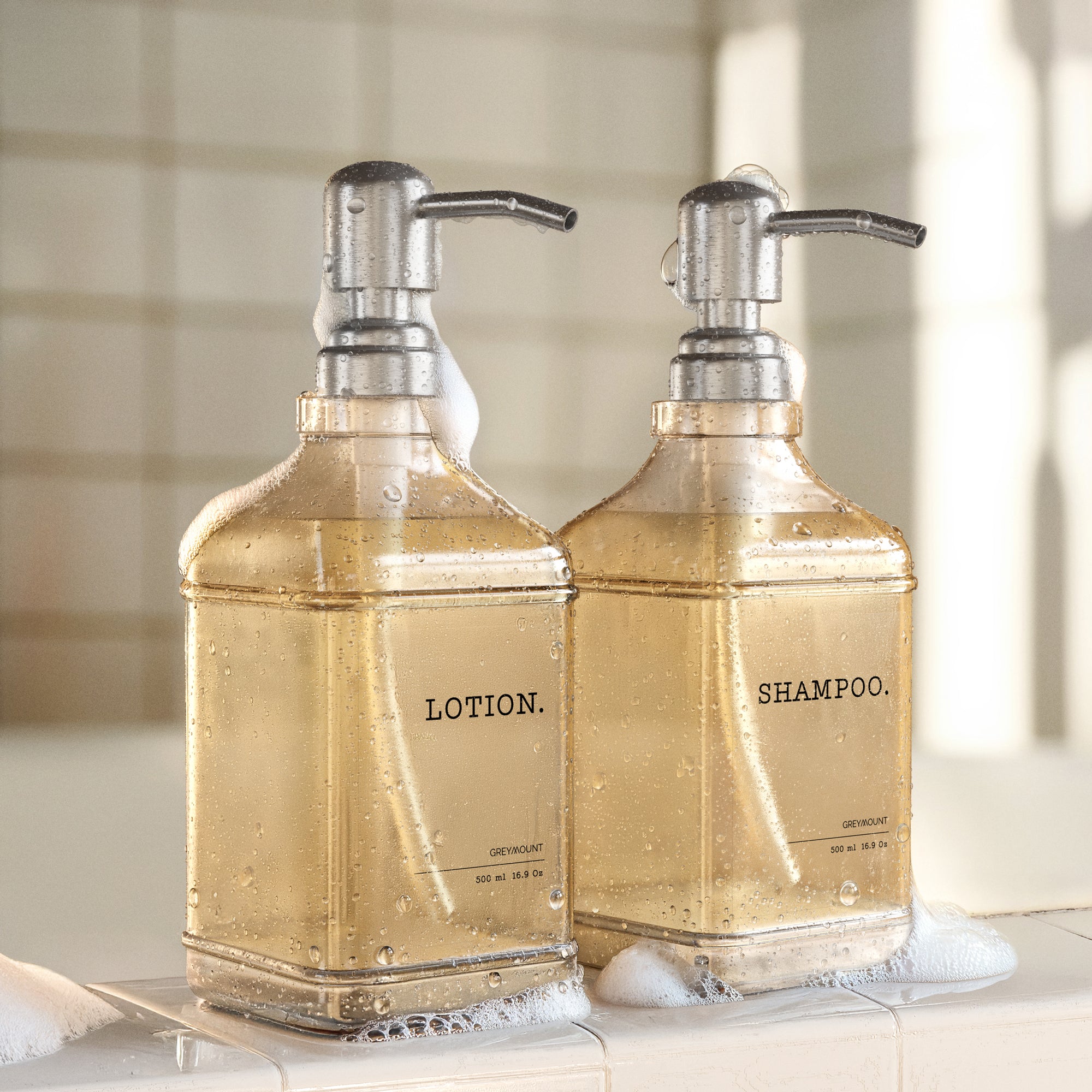 Seifenspender aus Glas mit Edelstahl Pumpe Silber (2er Set, 500ml)