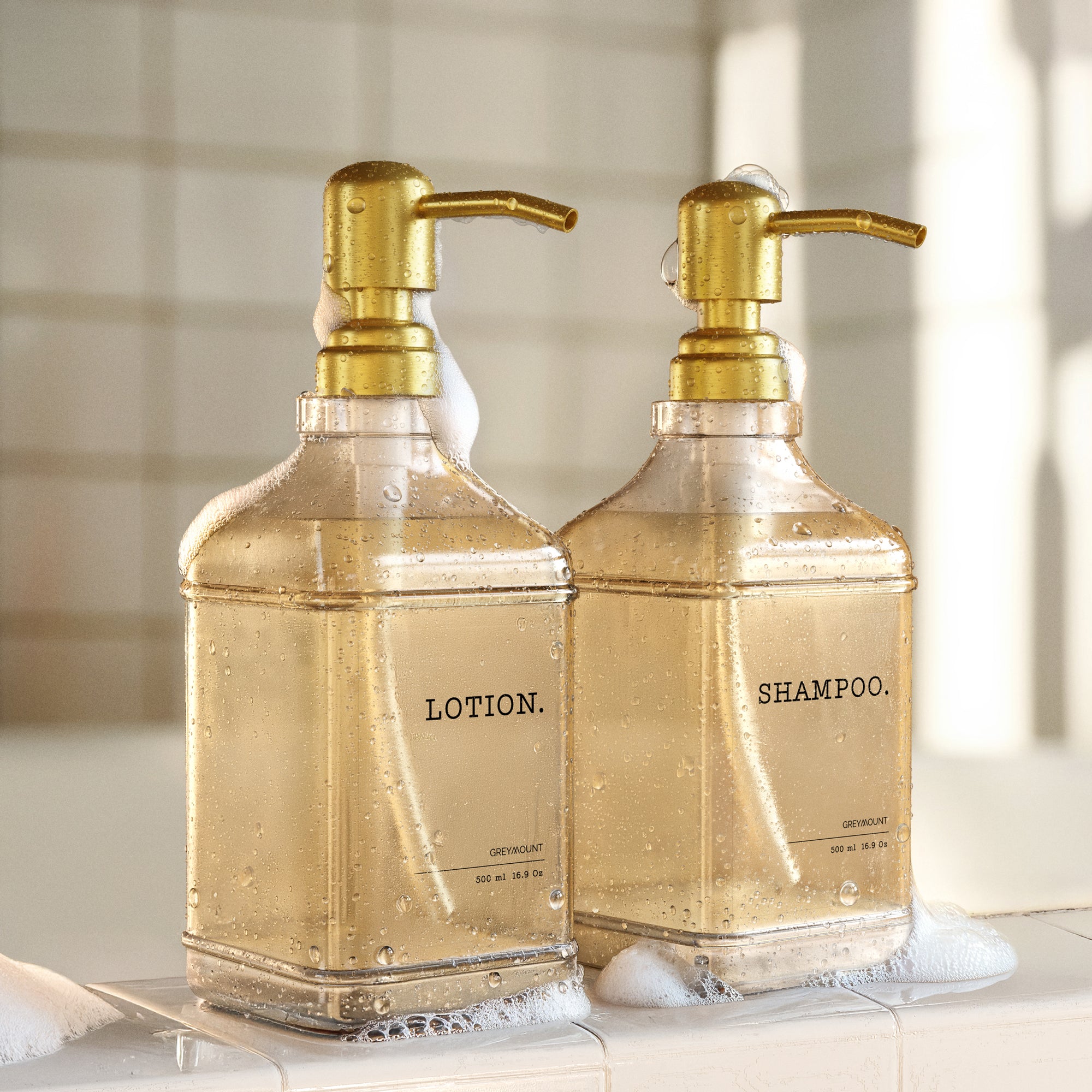 Seifenspender aus Glas mit Edelstahl Pumpe Gold (2er Set, 500ml)