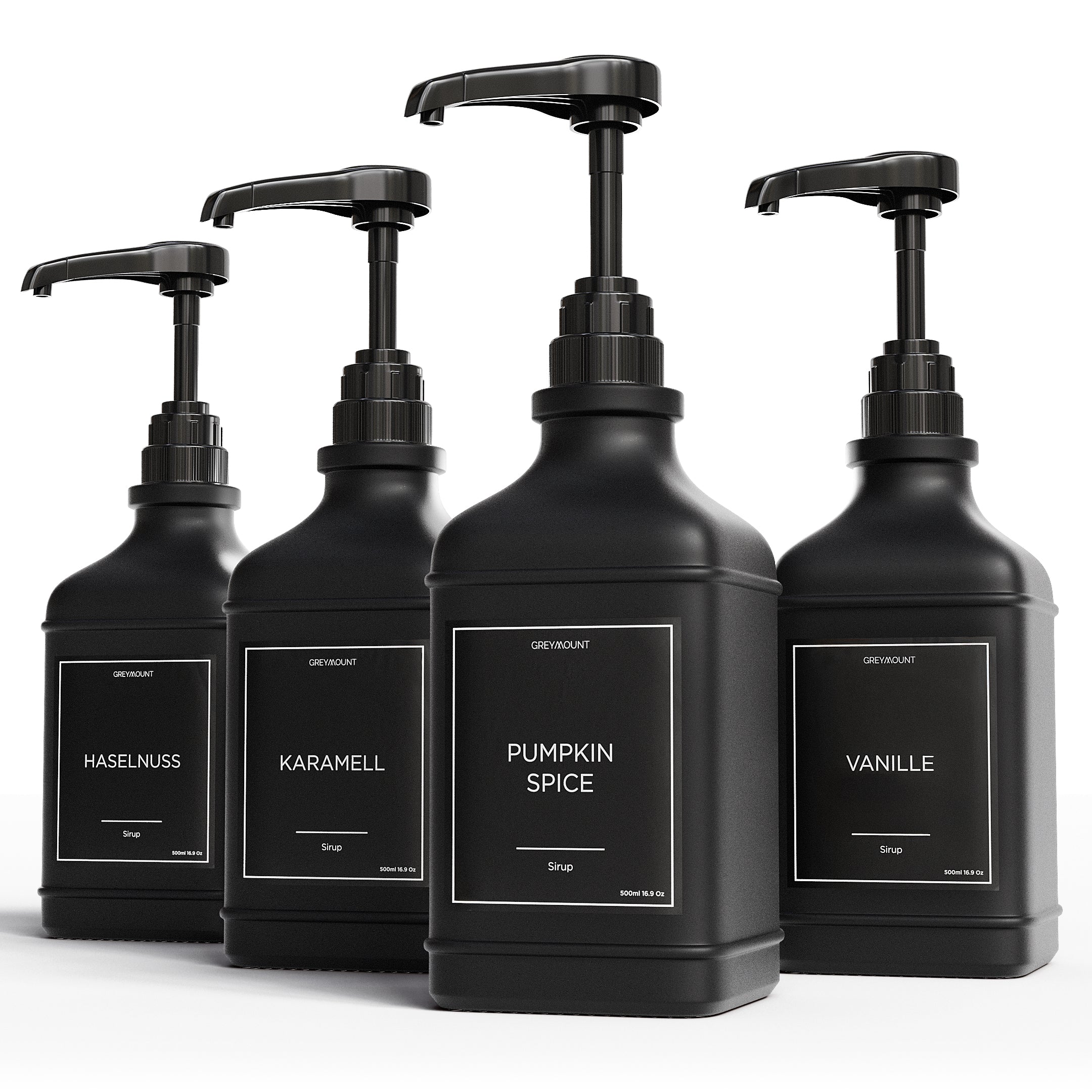 Sirup Spender Glas Schwarz (4er Set, 500ml)