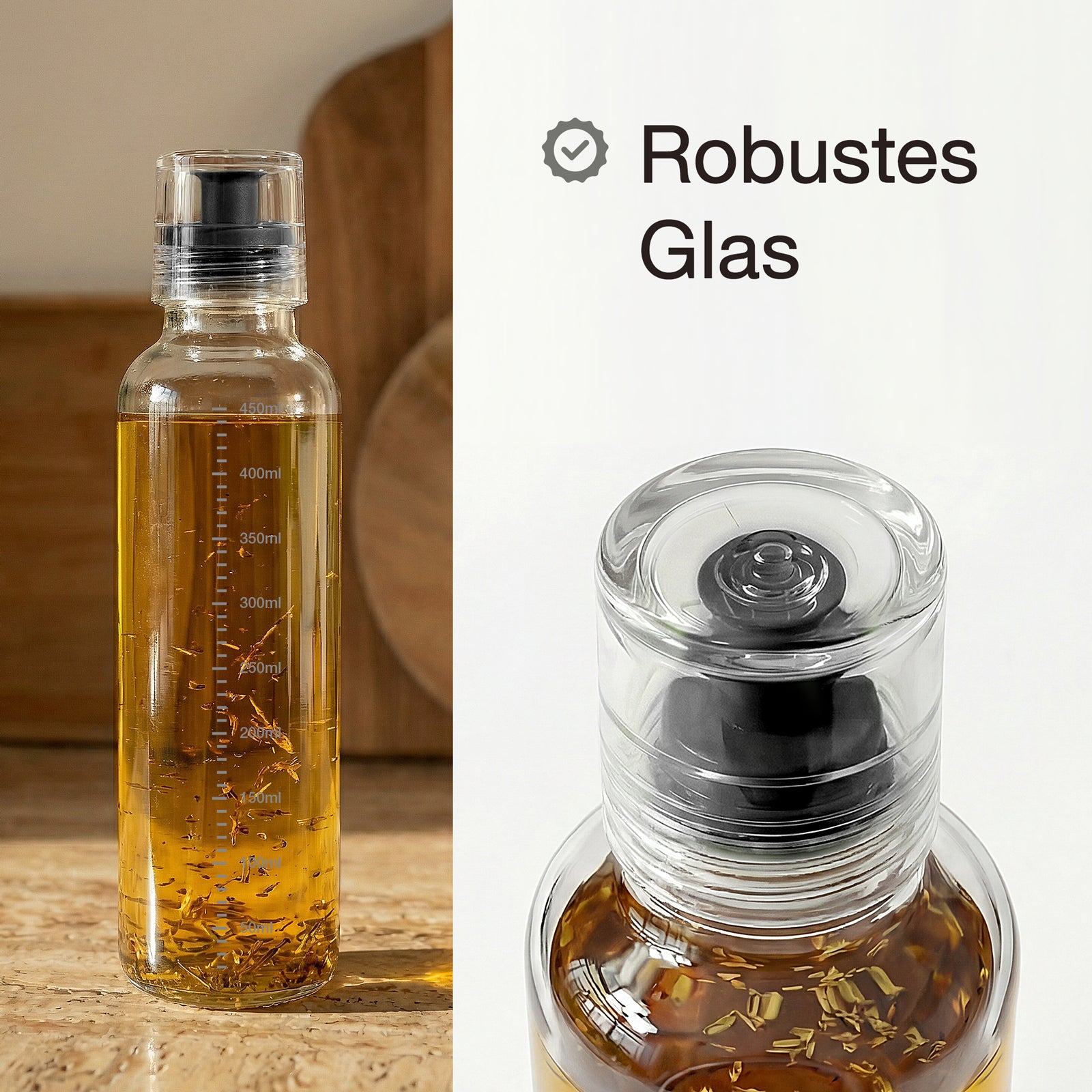 Dressingshaker aus Glas mit Skalierung 450ml (Schwarz)