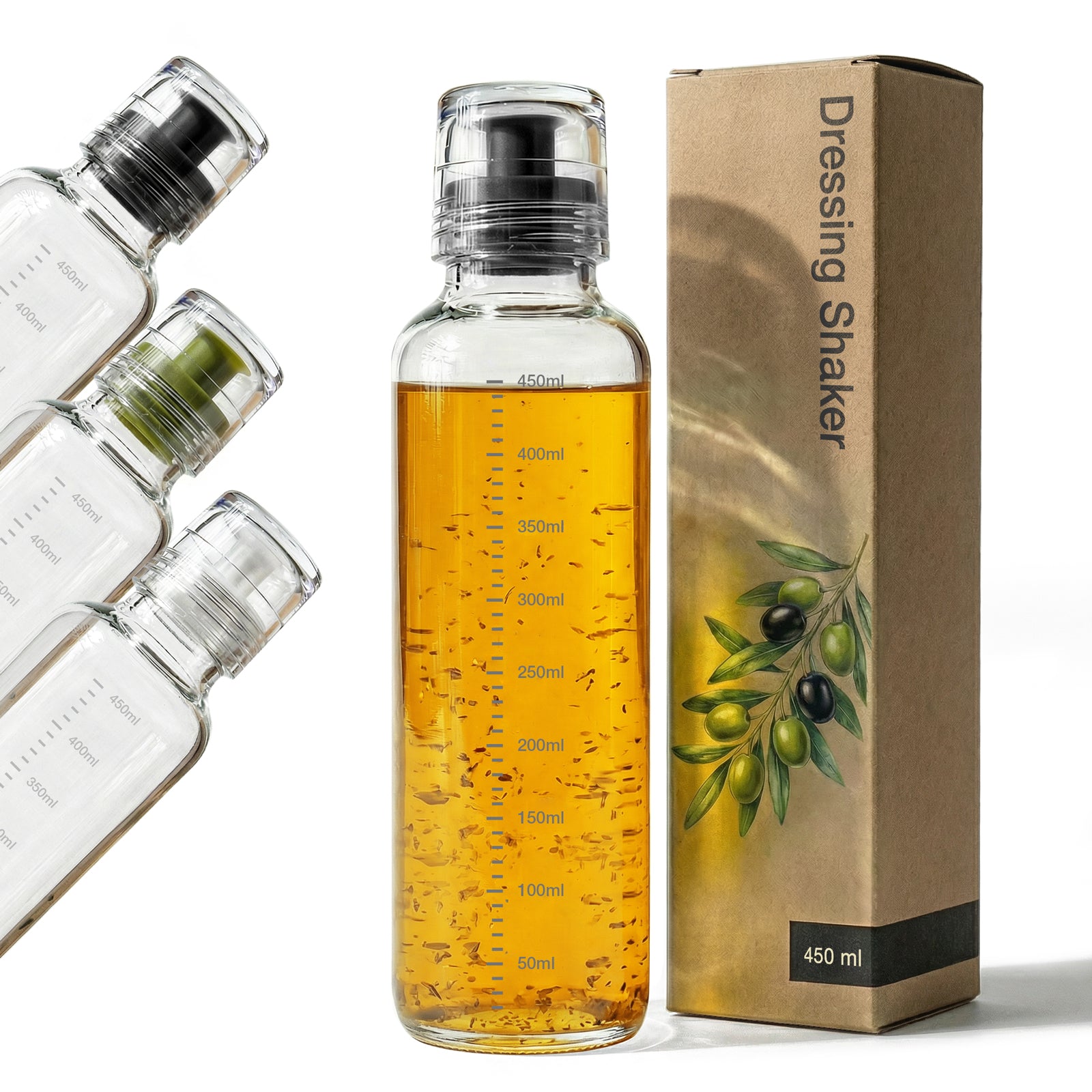 Dressingshaker aus Glas mit Skalierung 450ml (Schwarz)