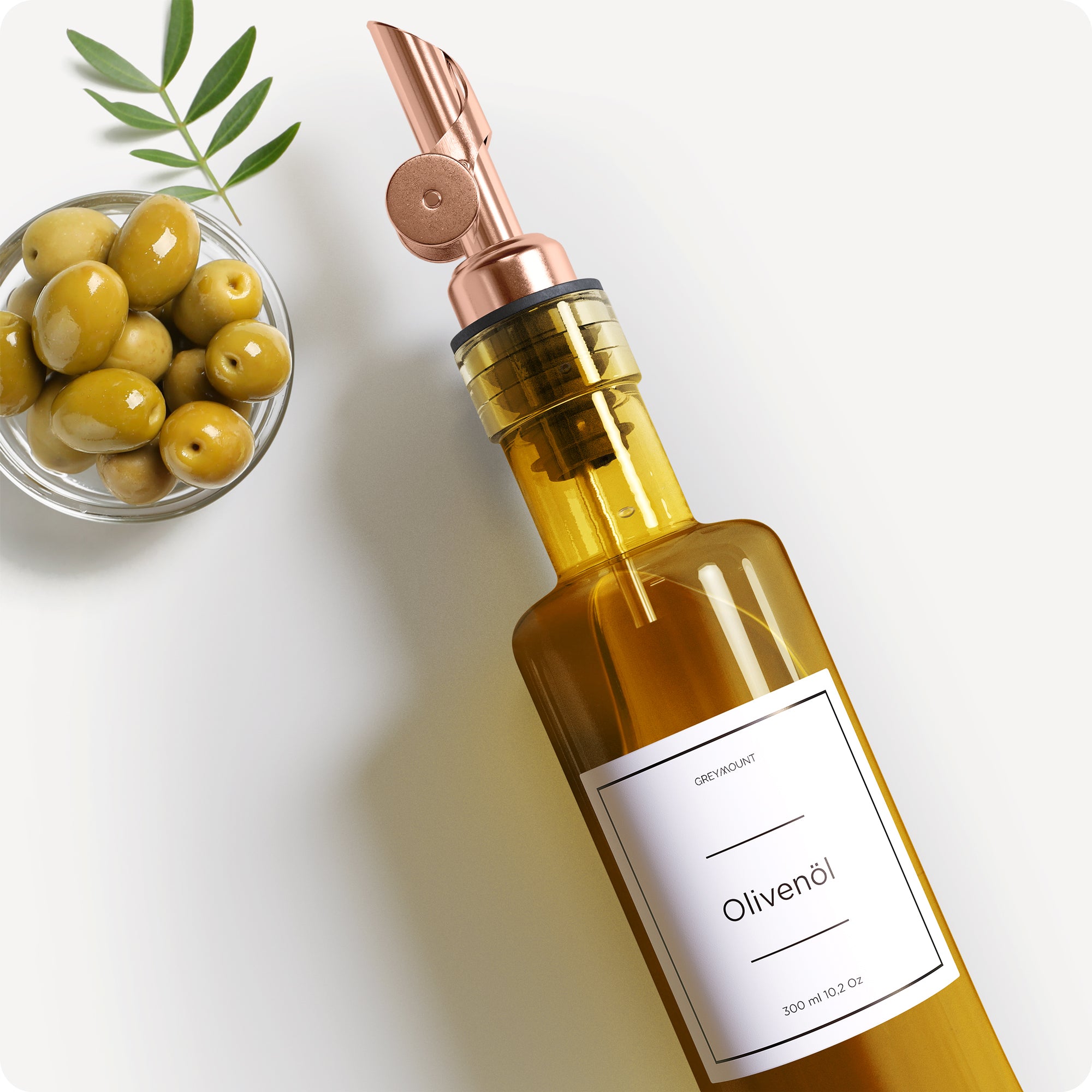 Ölflasche aus Glas mit Ausgießer Rose Gold (2er Set, 300ml)
