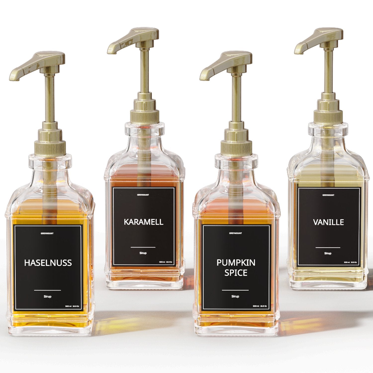 Sirup Spender Schwarz Gold (4er Set, 500ml) - Greymount