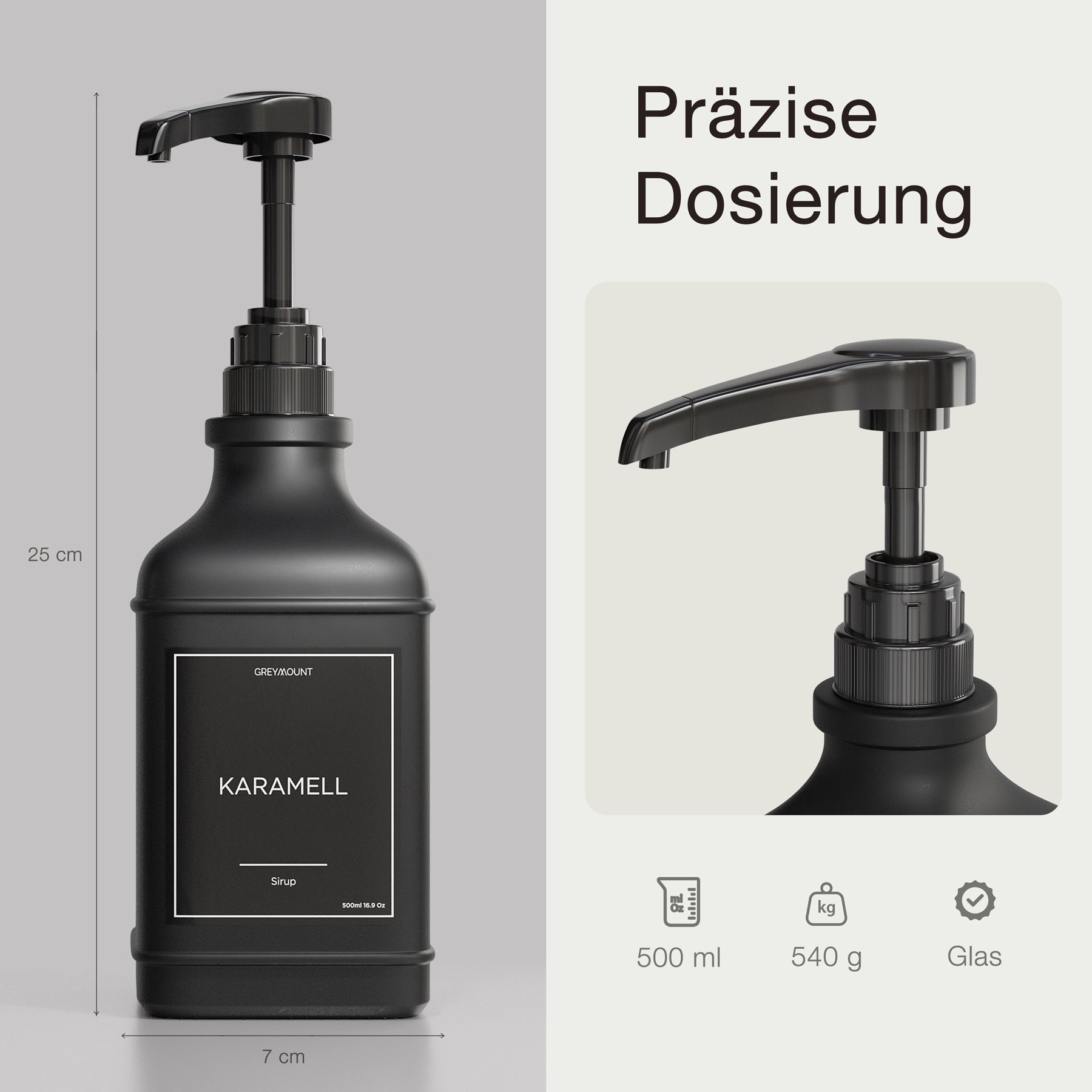 Sirup Spender Glas Schwarz (2er Set, 500ml)
