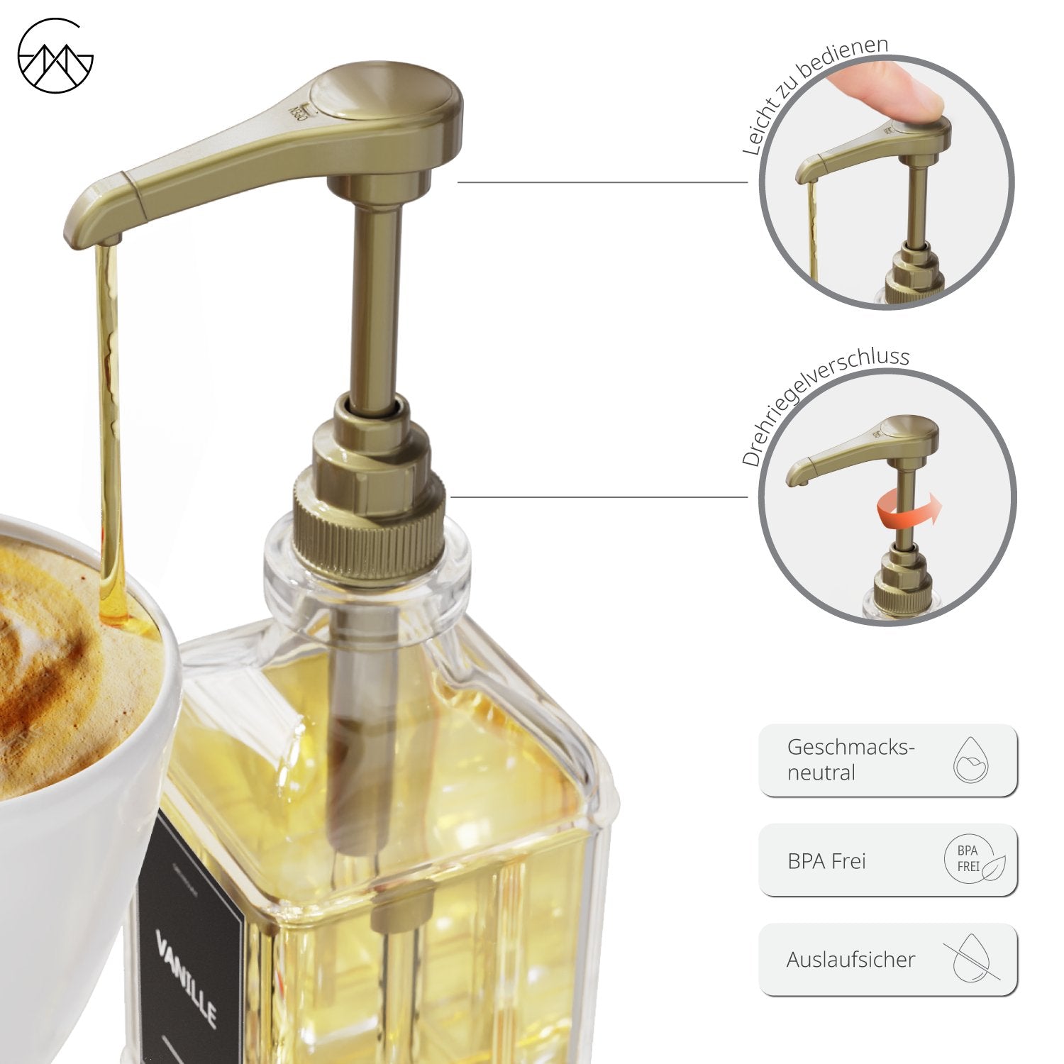 Sirup Spender Schwarz Gold (4er Set, 500ml) - Greymount