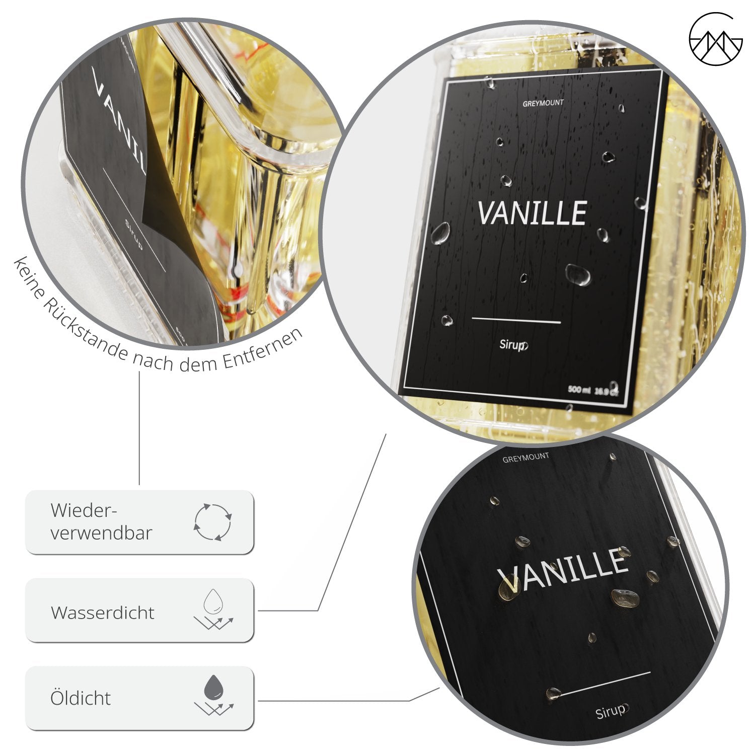 Sirup Spender Schwarz Gold (4er Set, 500ml) - Greymount