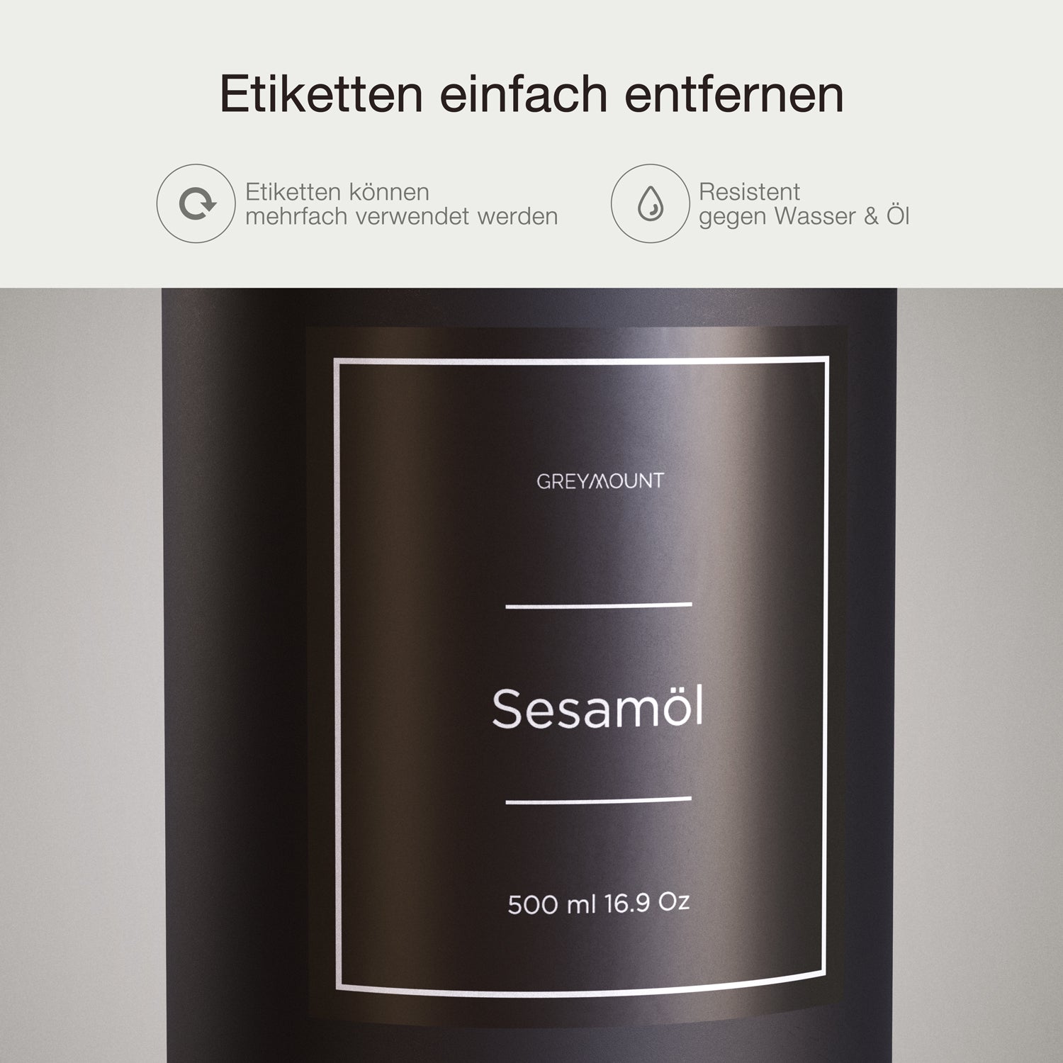 Ölflasche aus Glas Schwarz mit Ausgießer Gold (Schwarz Etiketten, 500ml)