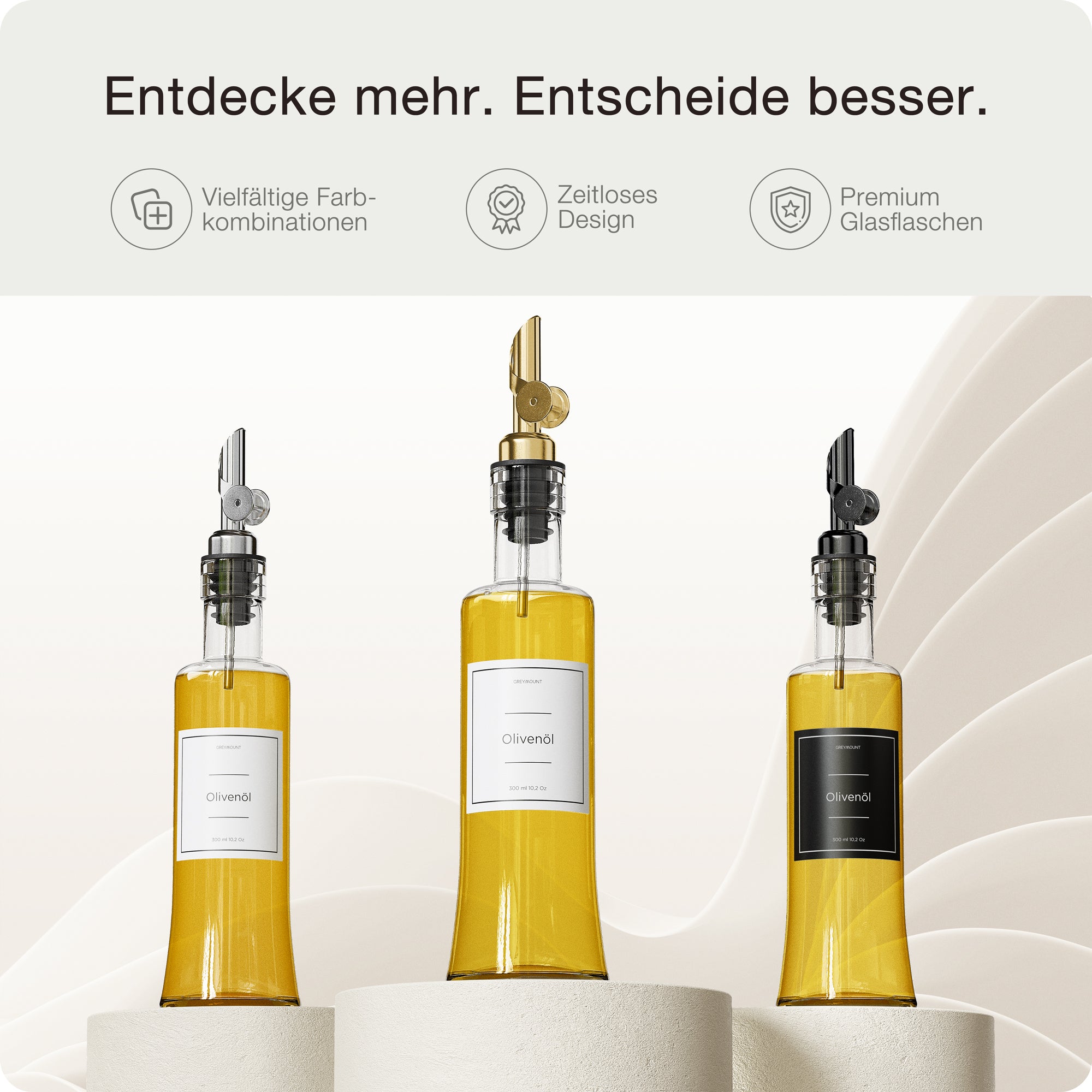 Ölflasche aus Glas mit Ausgießer Silber (2er Set, 300ml)