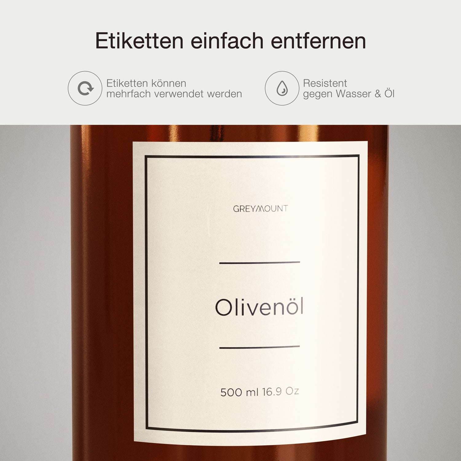 Ölflasche aus Braunglas mit Ausgießer Gold (Sand Etiketten, 500 ml)