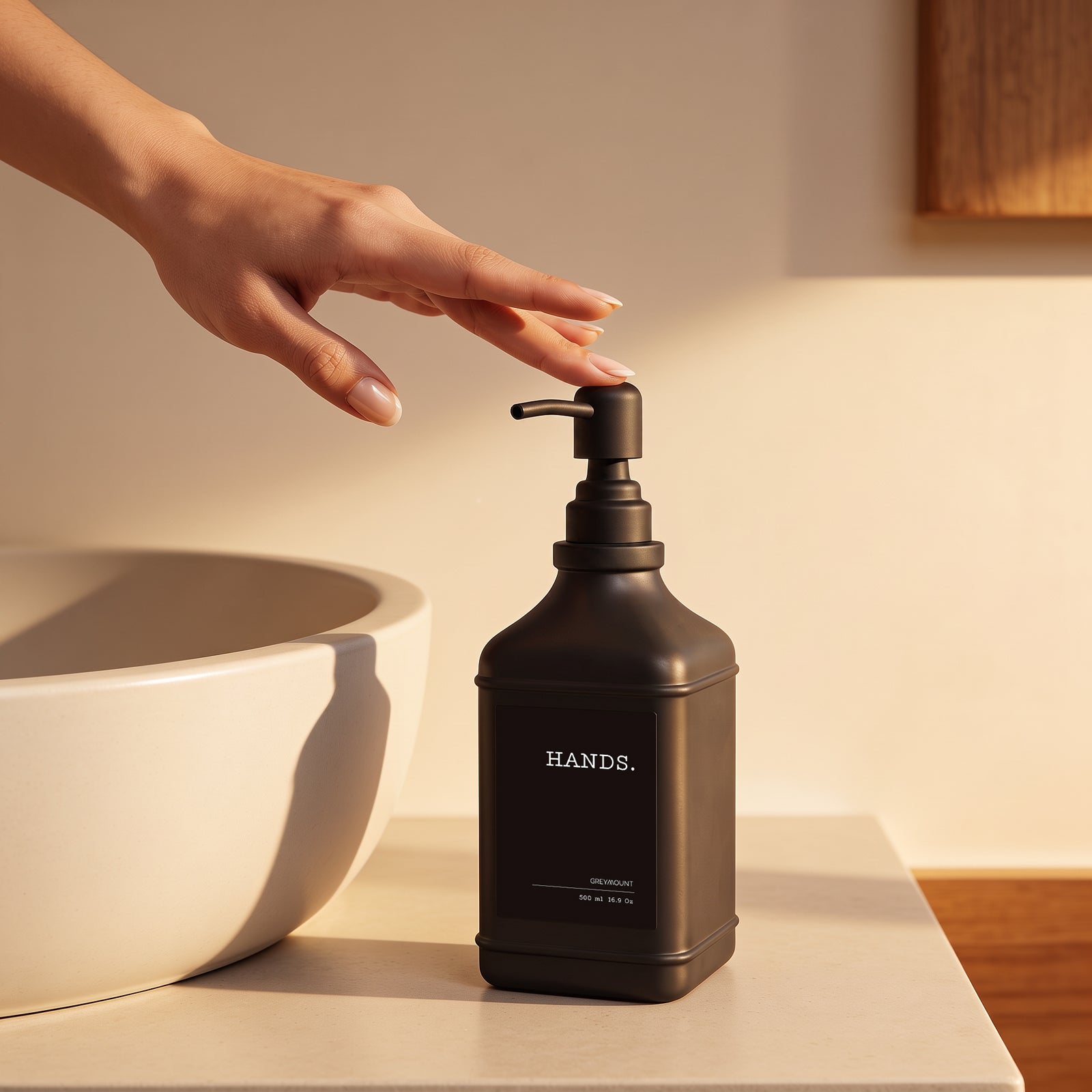 Seifenspender Schwarz mit Edelstahl Pumpe Schwarz (Schwarz Etiketten, 500ml)