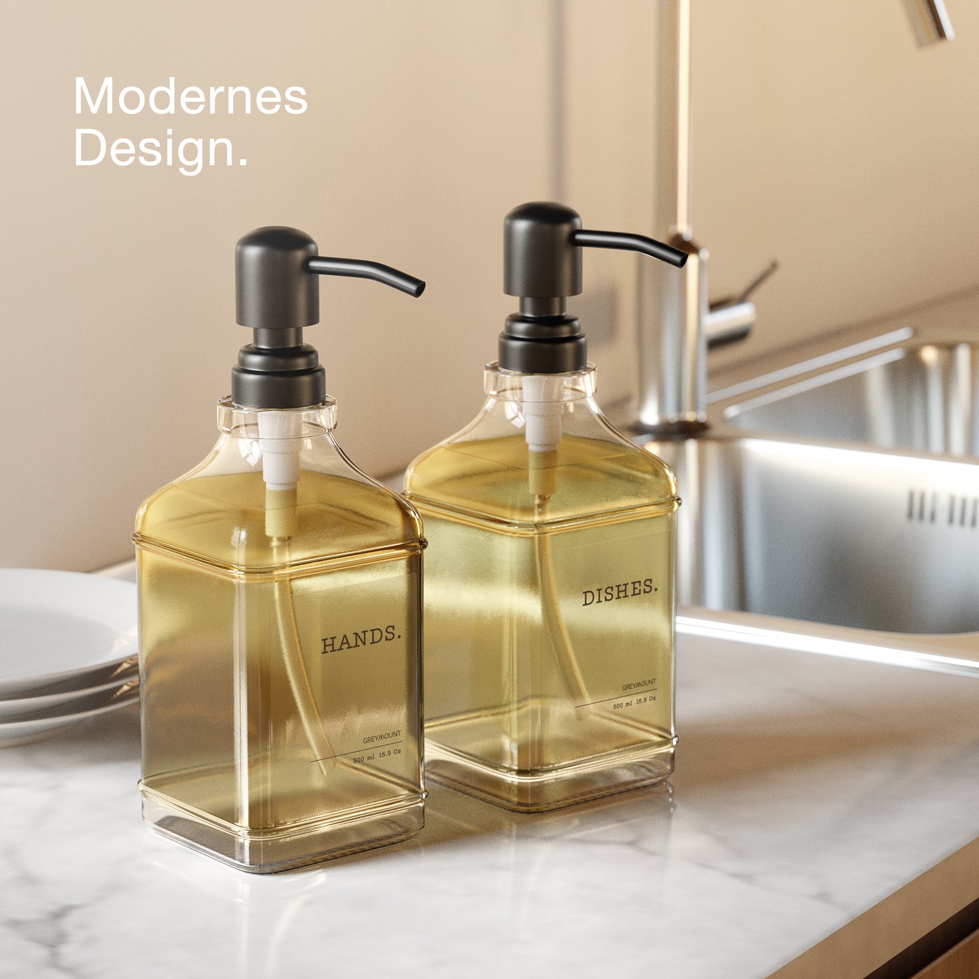 Seifenspender aus Glas mit Edelstahl Pumpe Schwarz (2er Set, 500ml)