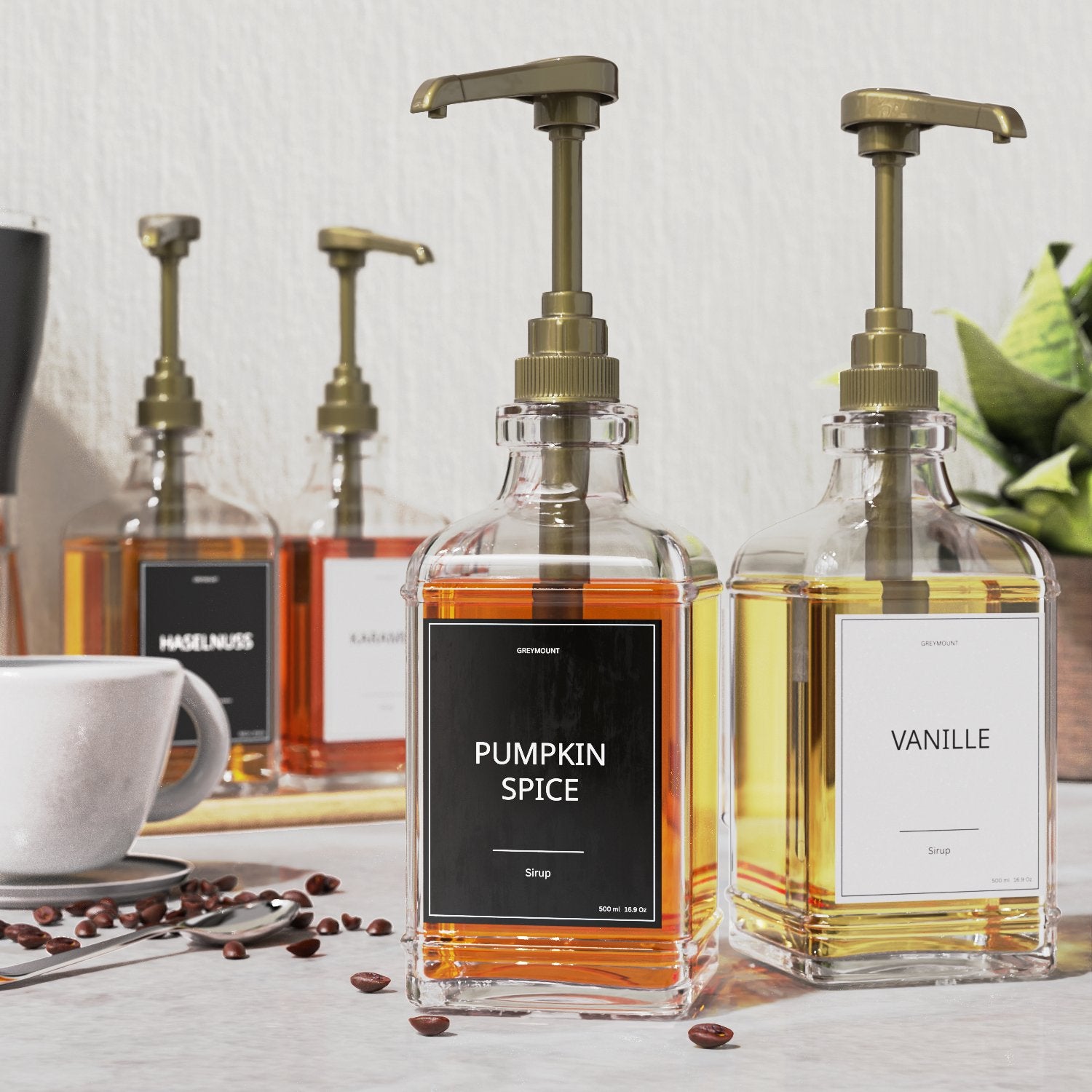 Sirup Spender Schwarz Gold (4er Set, 500ml) - Greymount