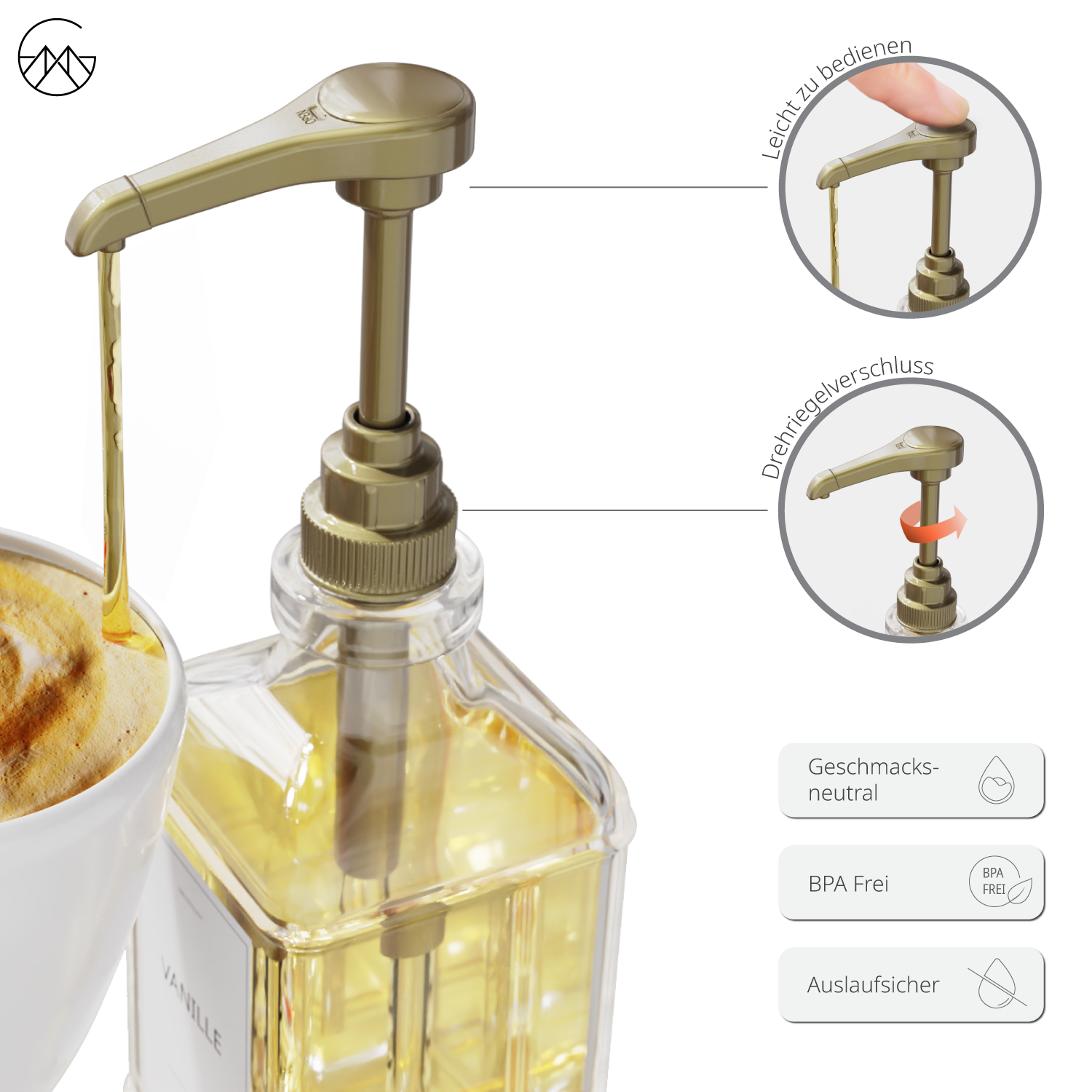 Sirup Spender Pumpen (2er Pack, Gold)