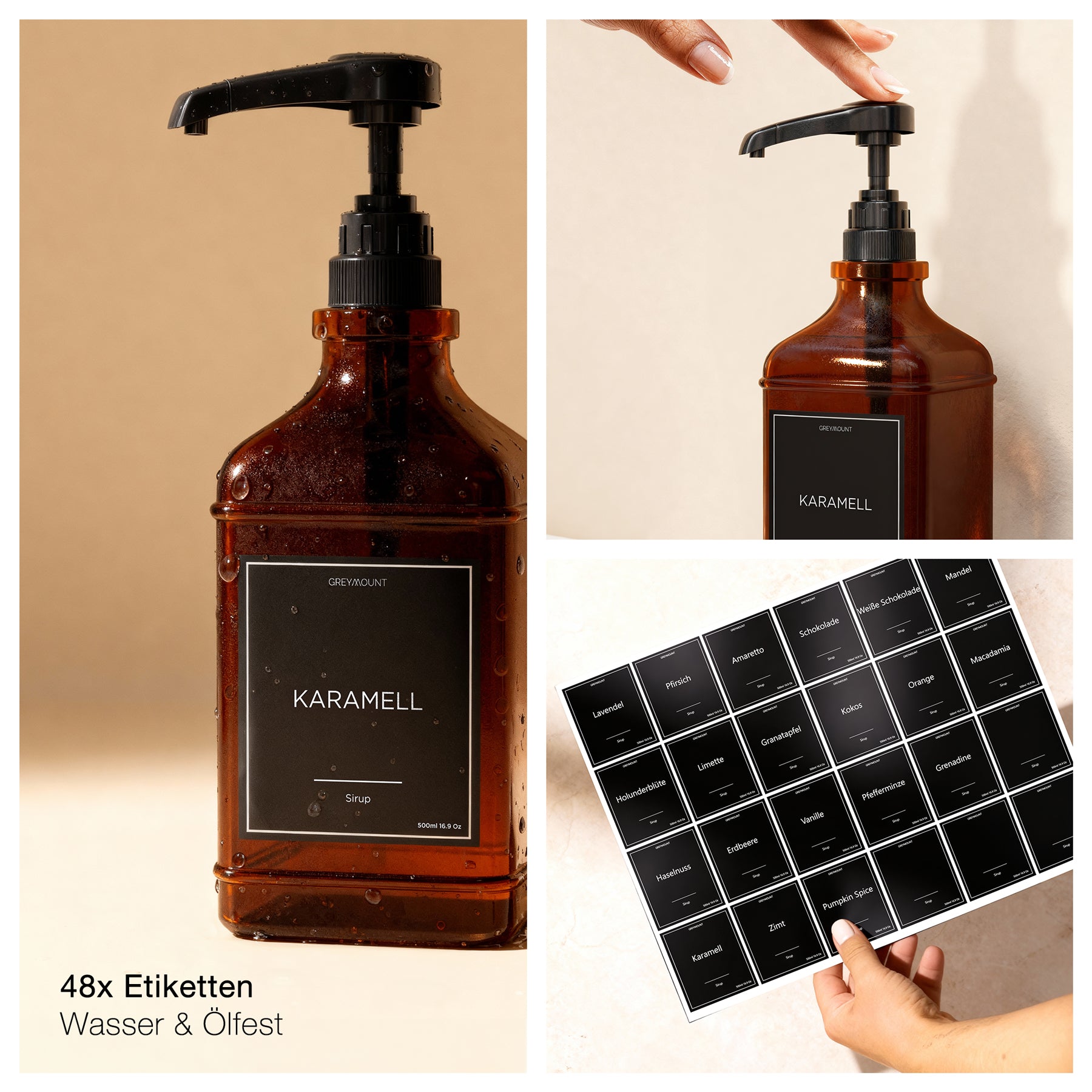 Sirup Spender Braun Glas (4er Set, 500ml)