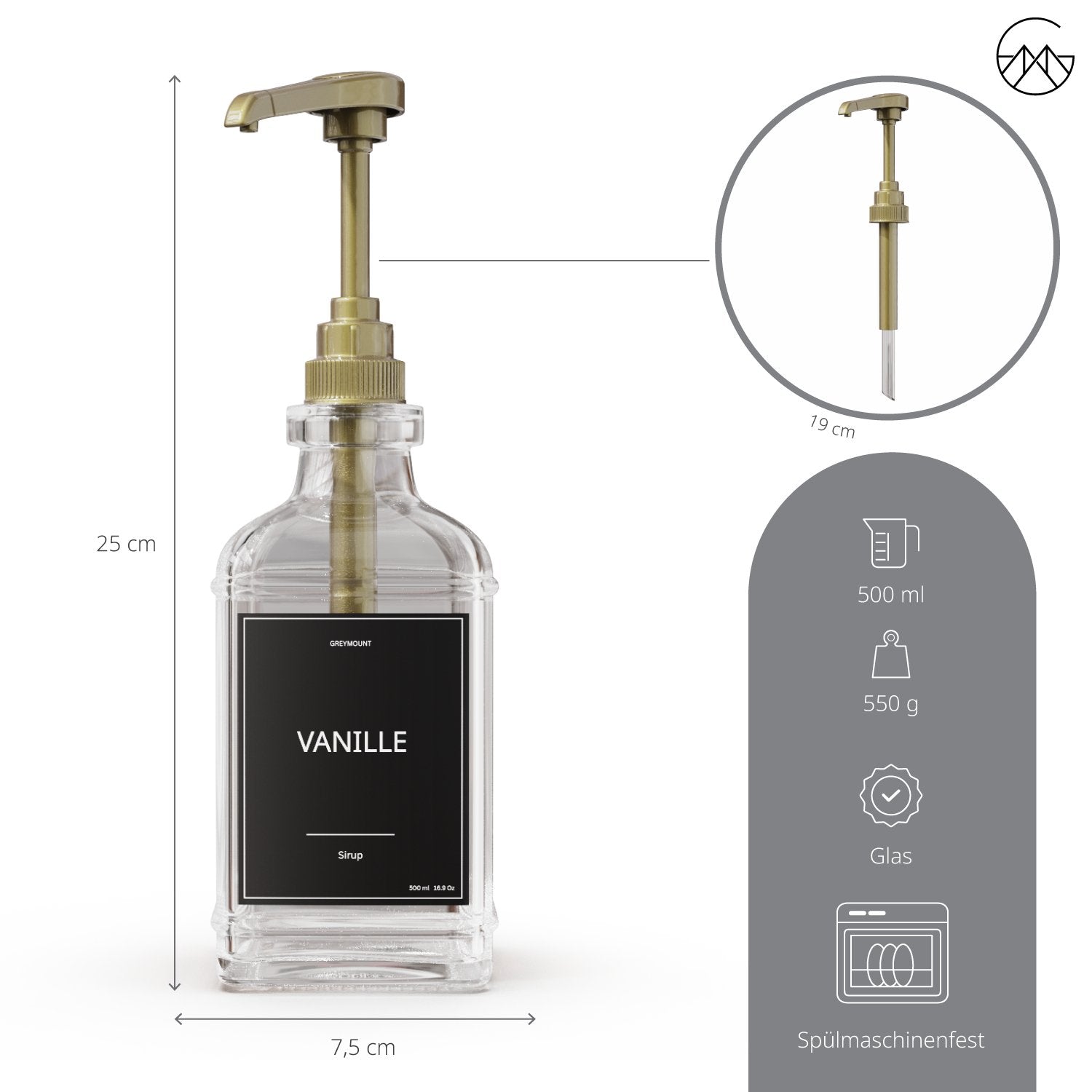 Sirup Spender Schwarz Gold (4er Set, 500ml) - Greymount