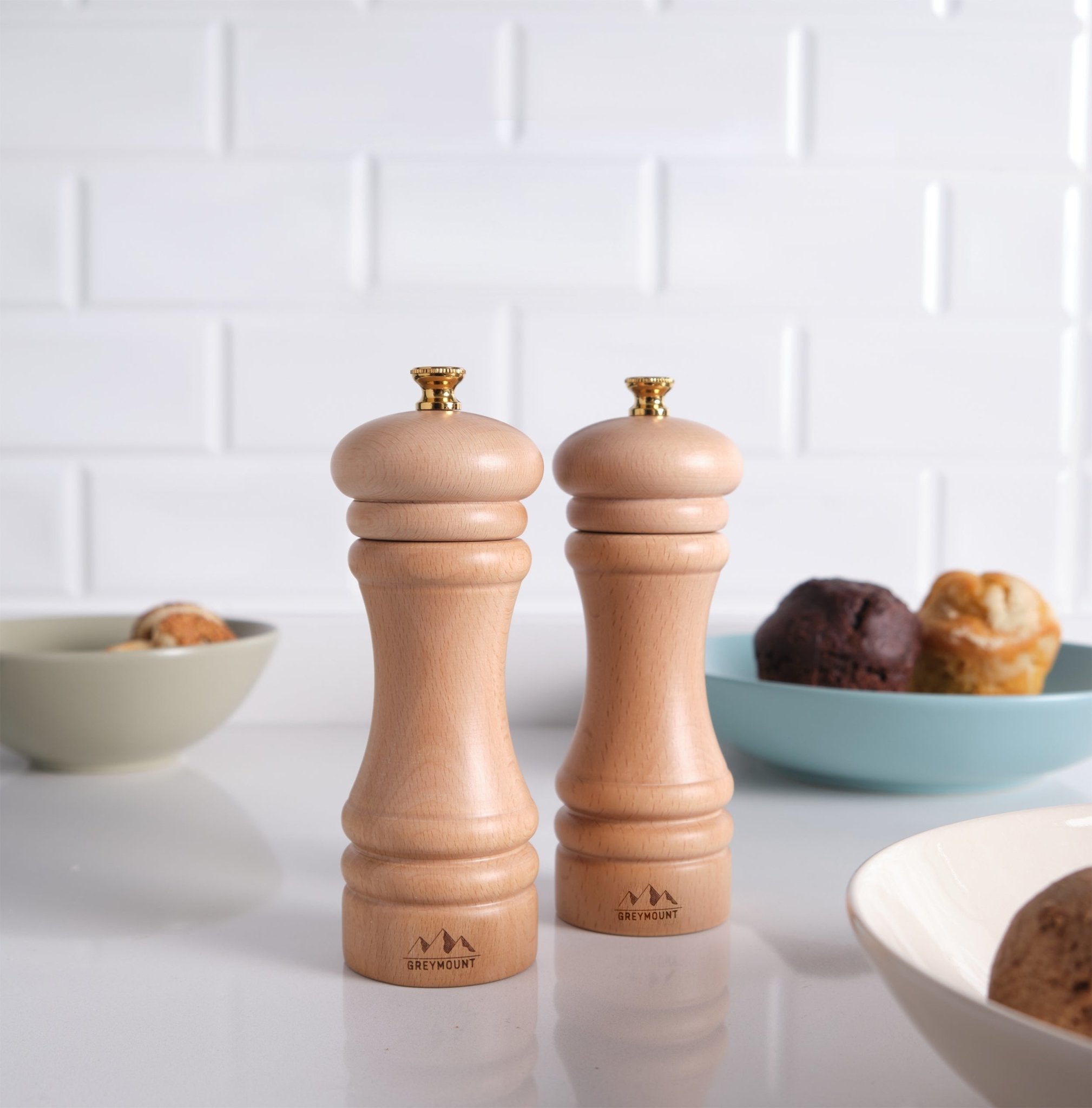 FUJI - Salz- und Pfeffermühle Set (Natural Wood, 17 cm) - Geschenkverpackt - Greymount