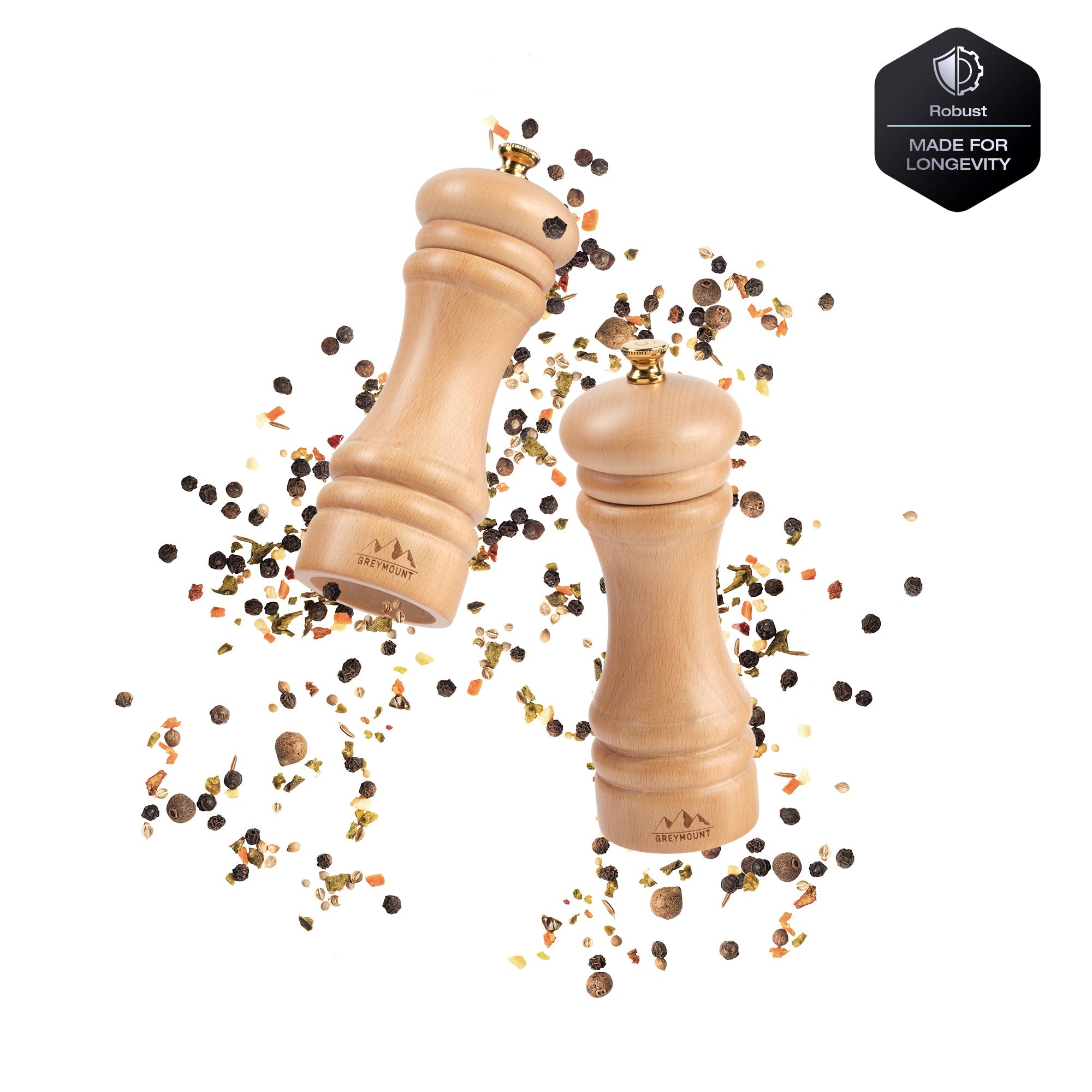 FUJI - Salz- und Pfeffermühle Set (Natural Wood, 17 cm) - Geschenkverpackt - Greymount