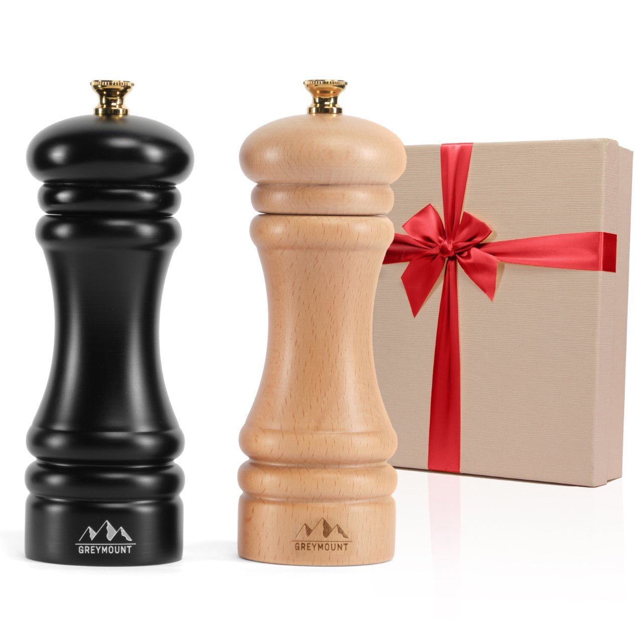 FUJI - Salz- und Pfeffermühle Set (Black/Wood, 17 cm) - Geschenkverpackt - Greymount