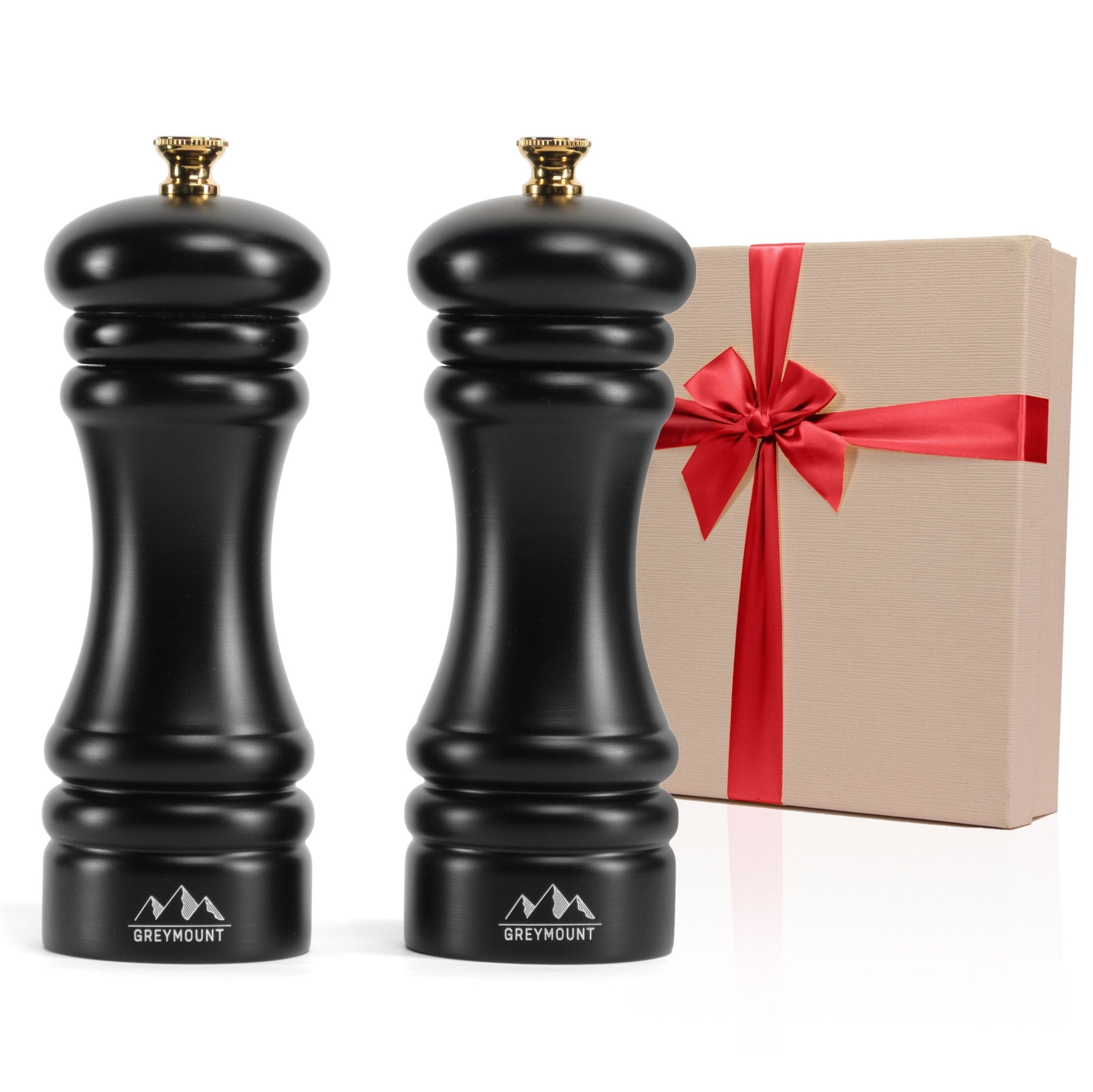 FUJI - Salz- und Pfeffermühle Set (Pure Black, 17 cm) - Geschenkverpackt - Greymount