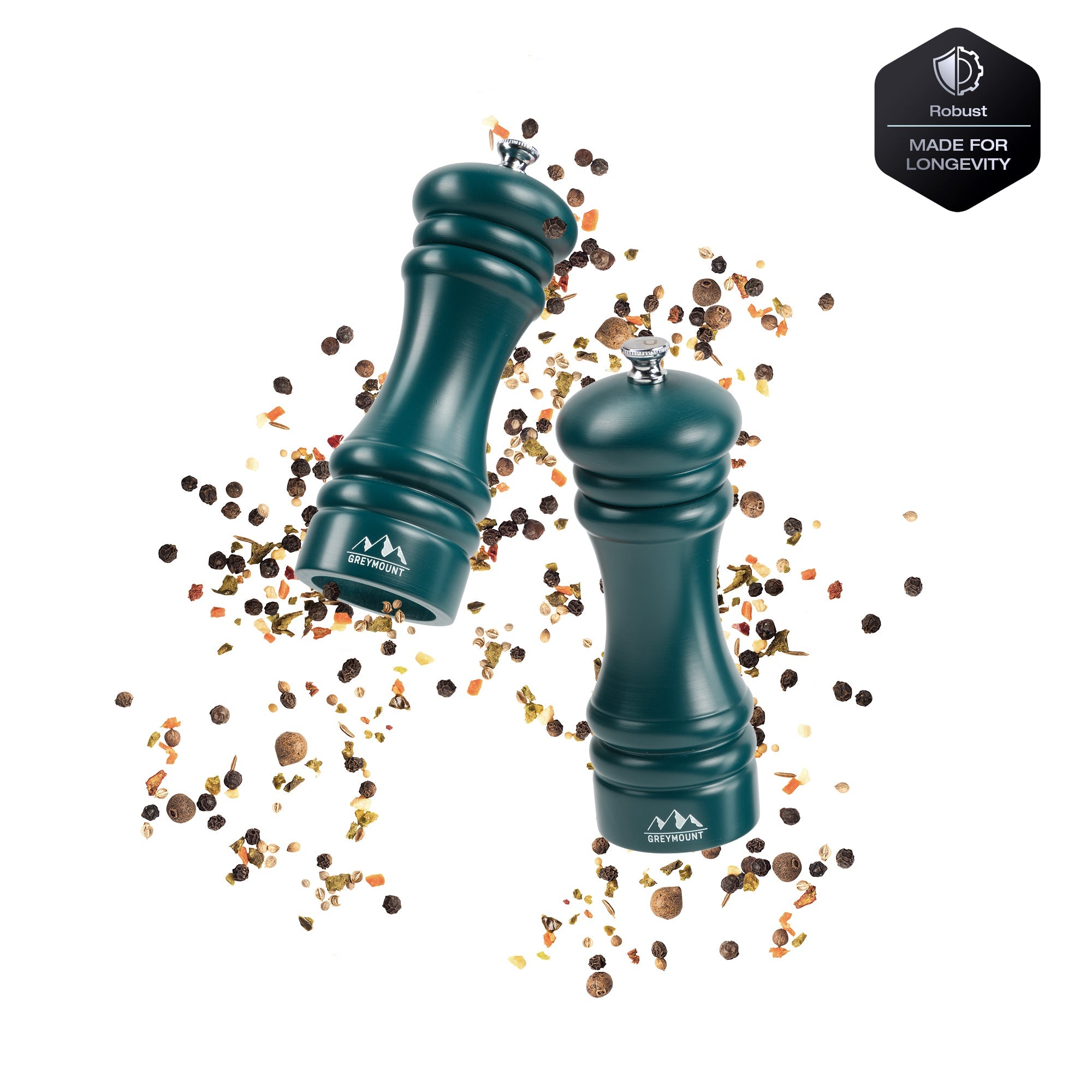 FUJI - Salz- und Pfeffermühle Set (Midnight Green, 17 cm) - Geschenkverpackt - Greymount