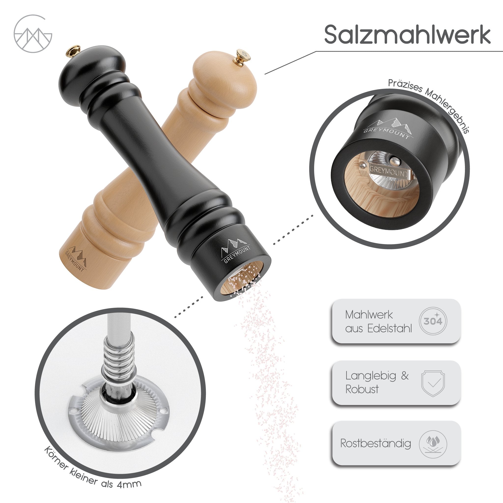CAUCASUS - Salz- und Pfeffermühle Set (Black/Wood, 27 cm) - Greymount