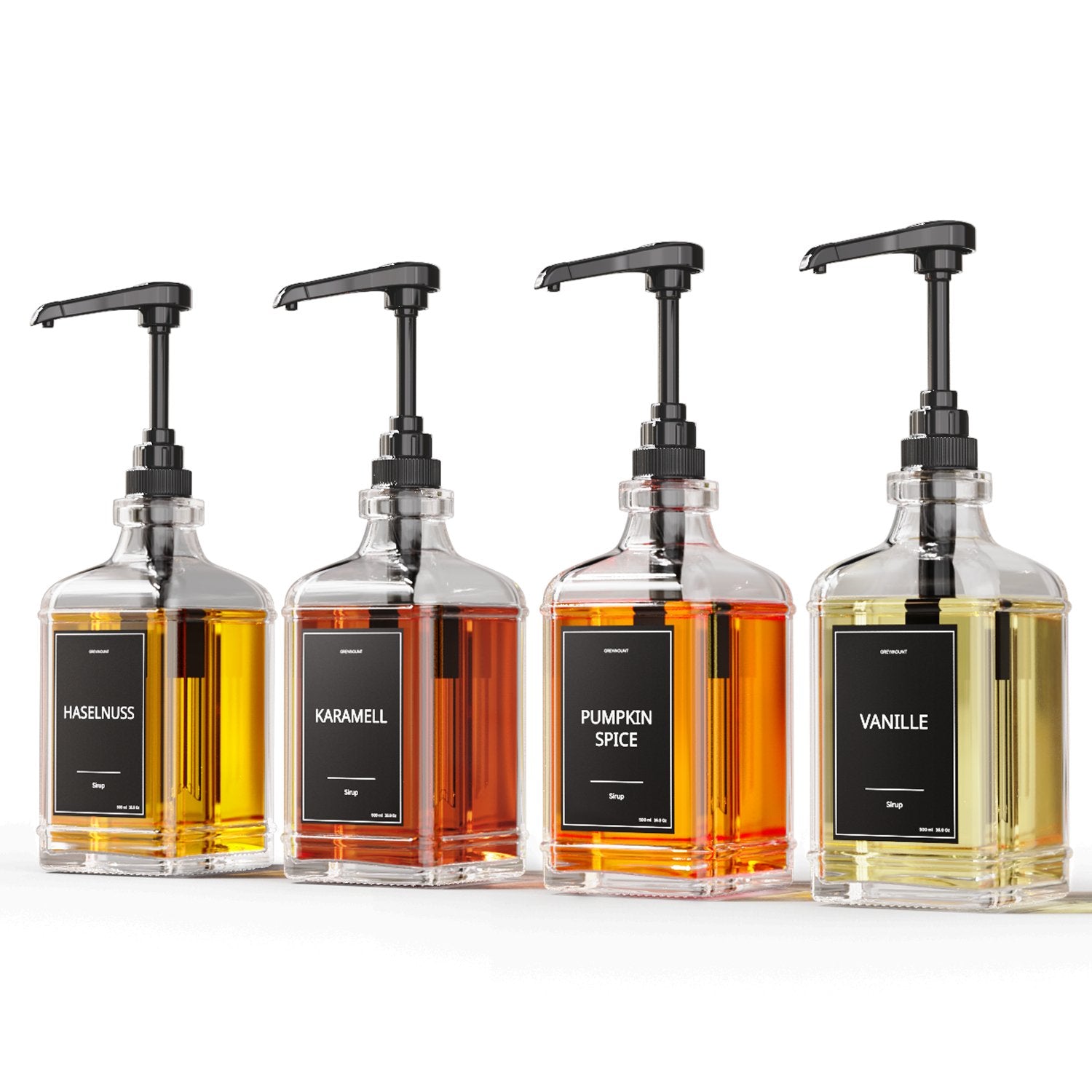 Sirup Spender Schwarz (4er Set, 500ml) - Greymount
