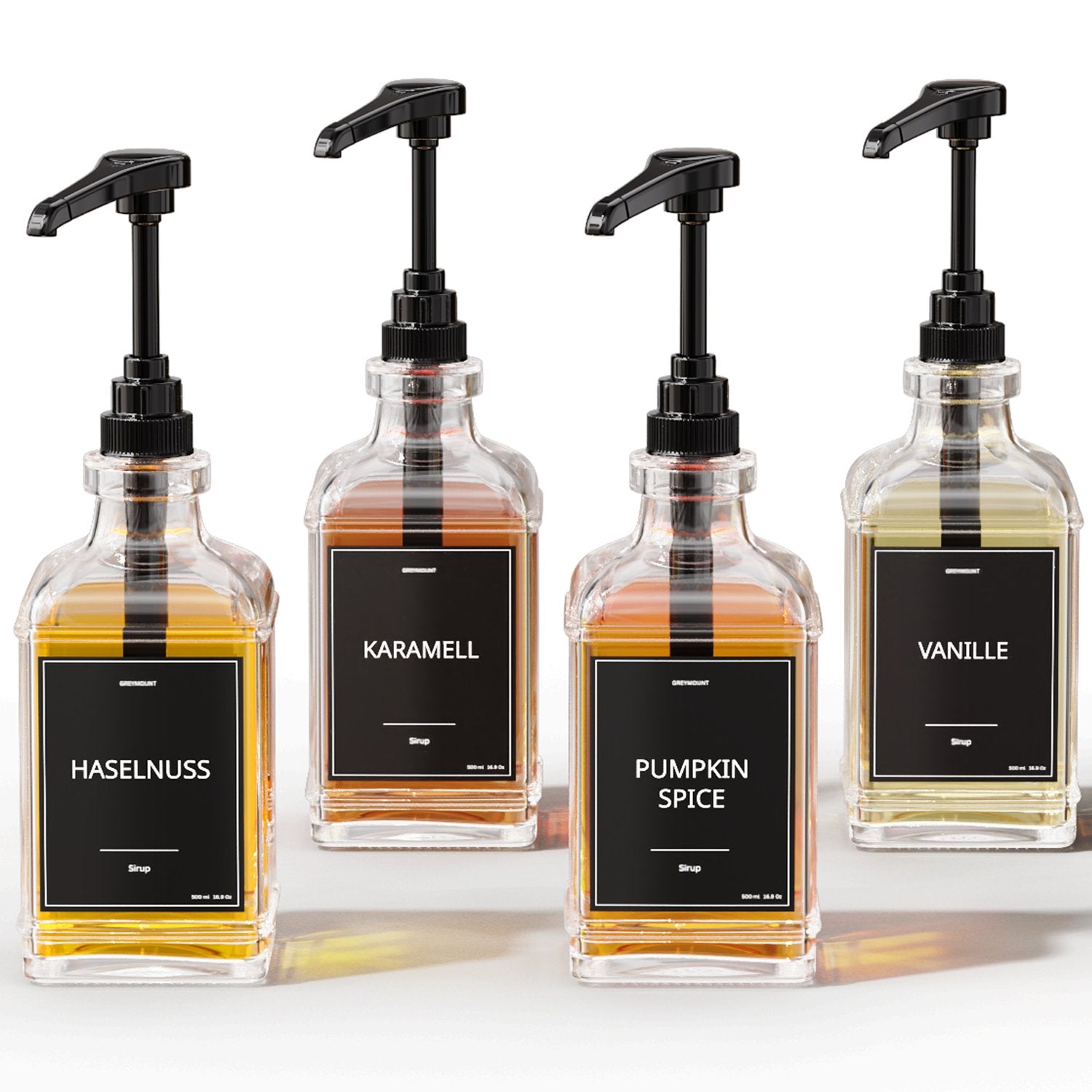 Sirup Spender Schwarz (4er Set, 500ml) - Greymount