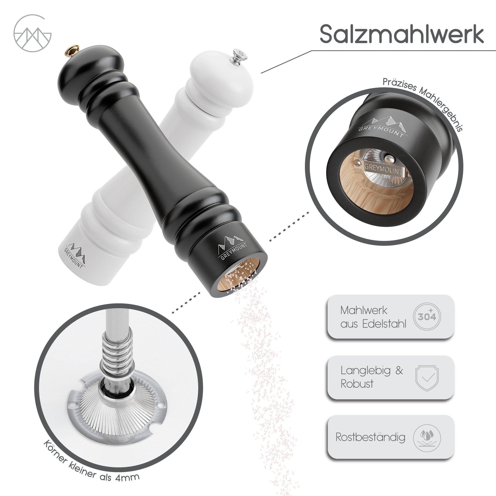CAUCASUS - Salz- und Pfeffermühle Set (Black/White, 27 cm) - Greymount