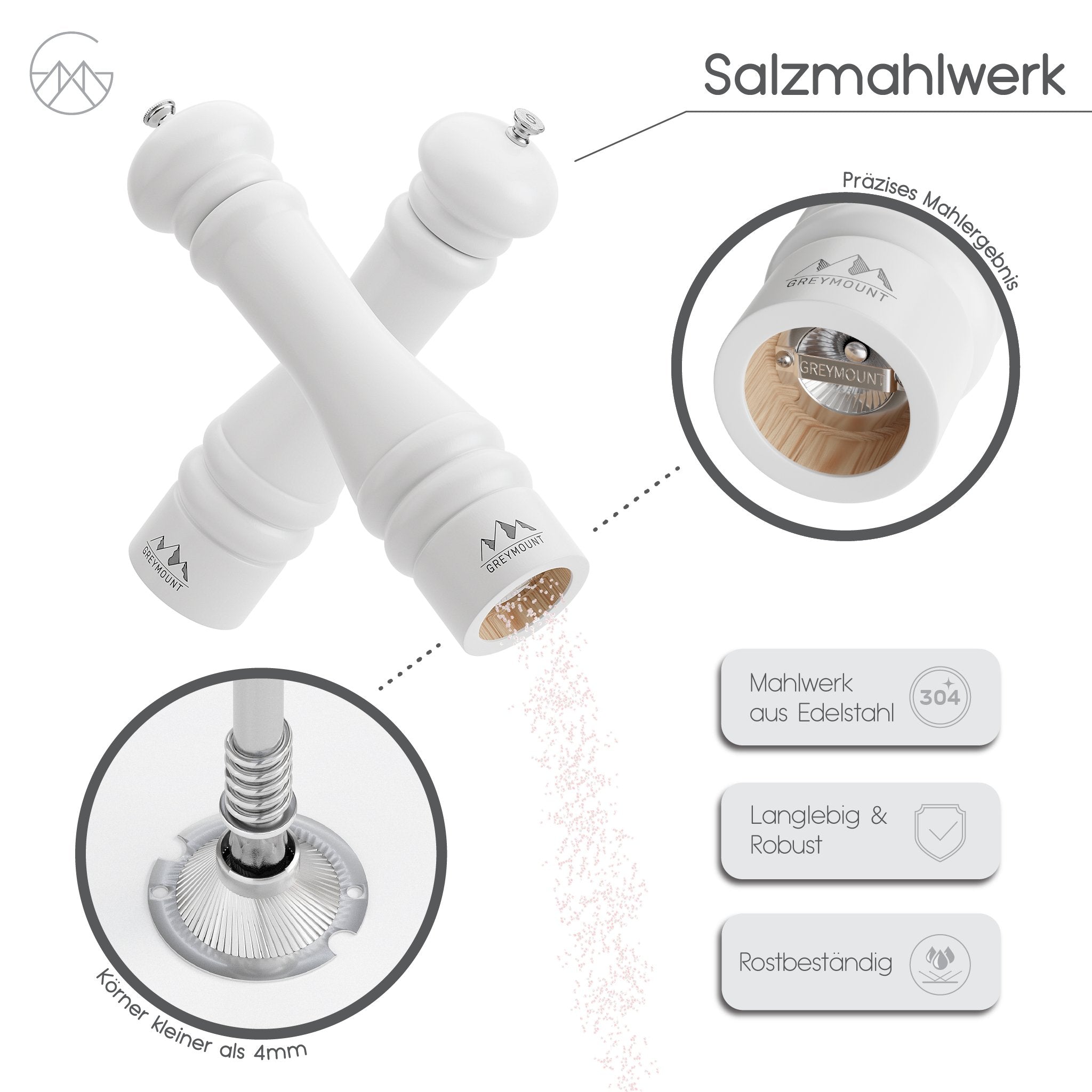 CAUCASUS - Salz- und Pfeffermühle Set (Snow White, 27 cm) - Greymount