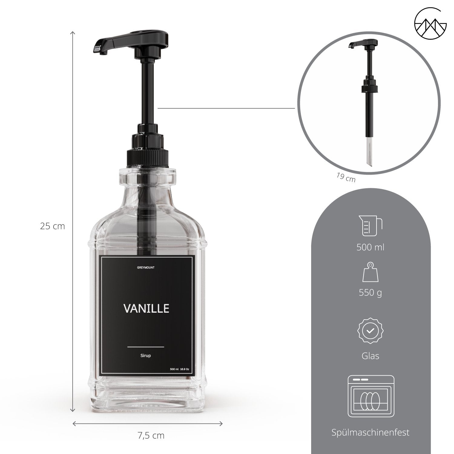Sirup Spender Schwarz (4er Set, 500ml) - Greymount