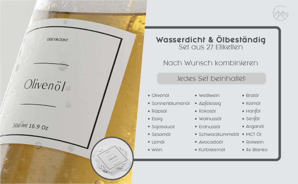 Ölflasche Etiketten Sand (27 Etiketten)