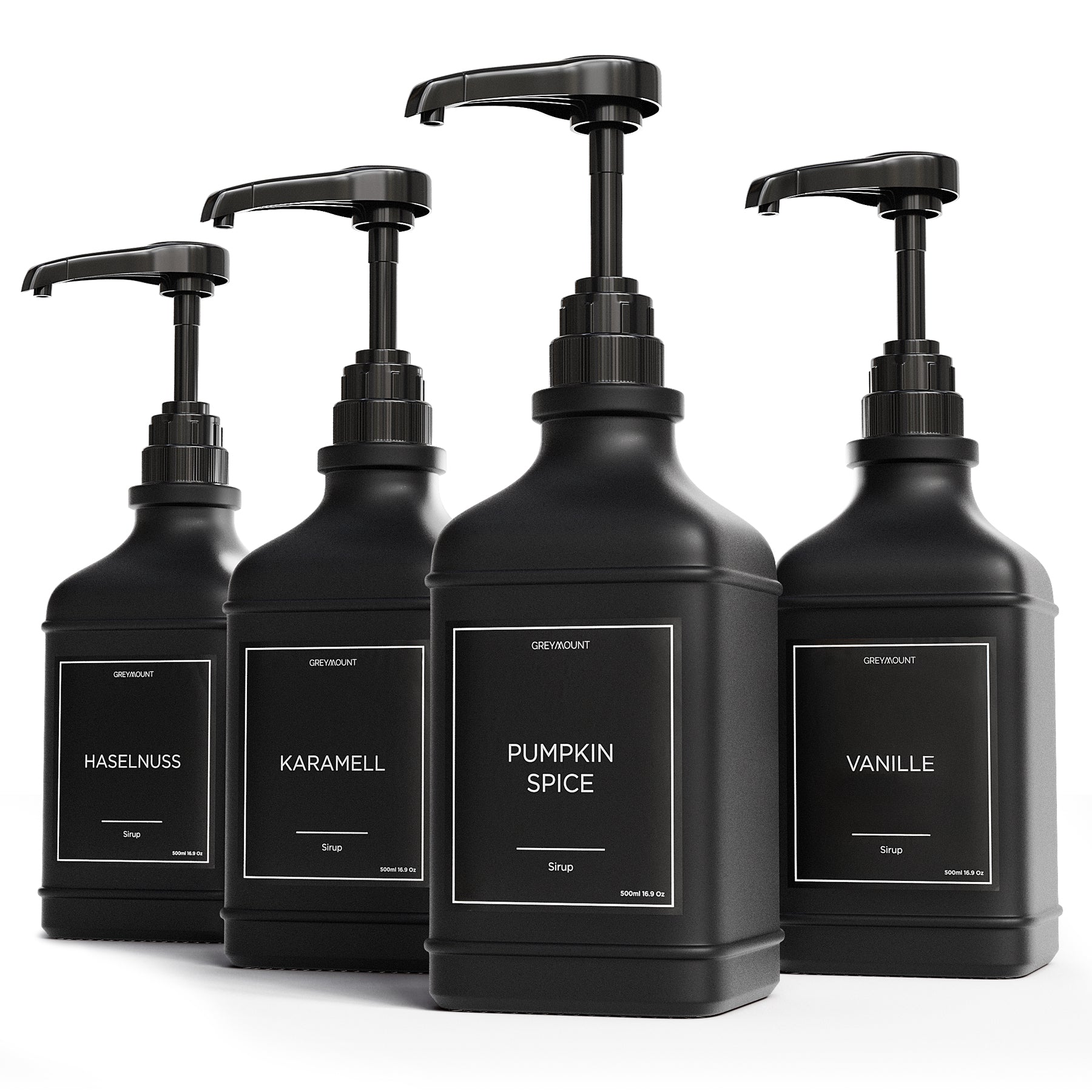 Sirup Spender Glas Schwarz (4er Set, 500ml)