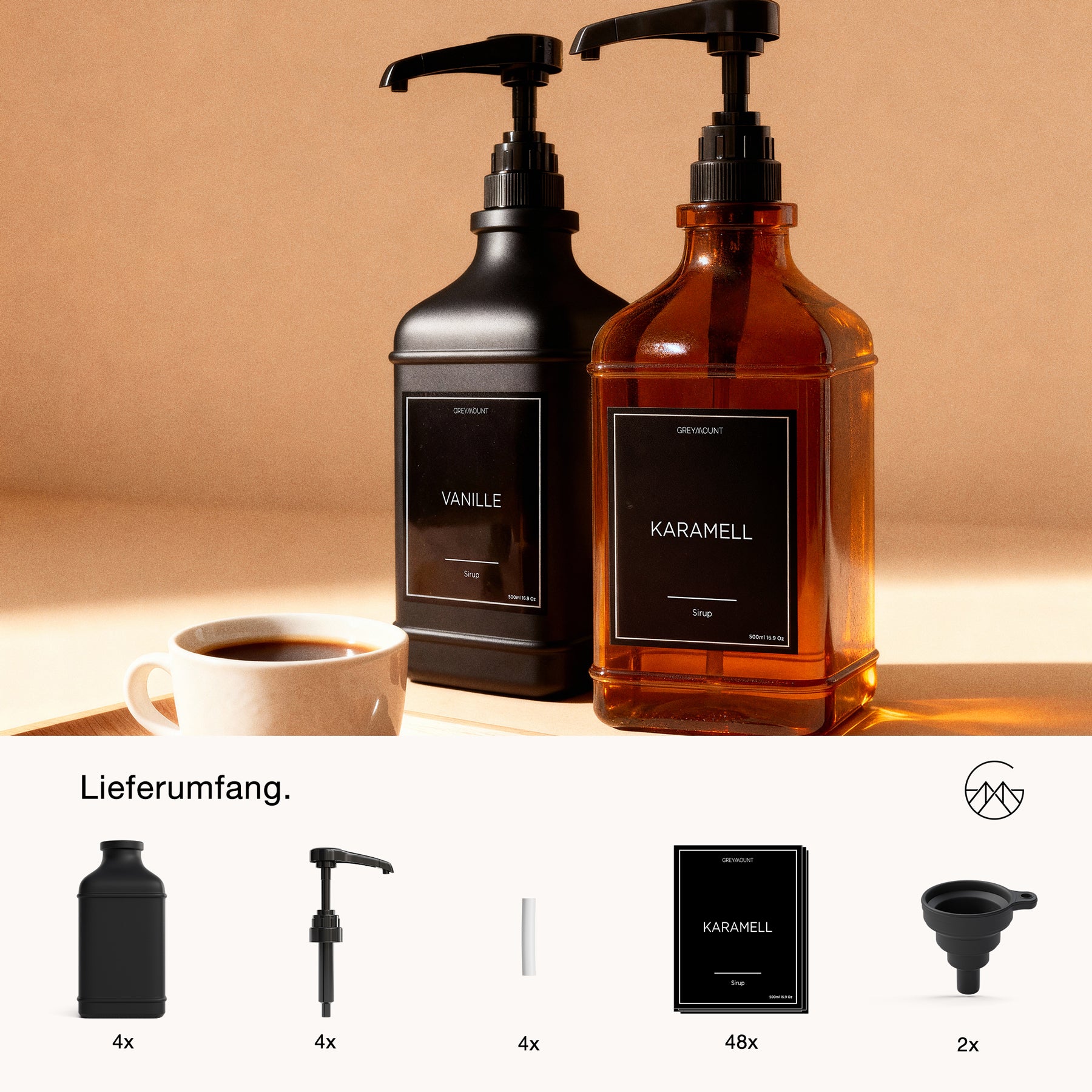 Sirup Spender Glas Schwarz (4er Set, 500ml)