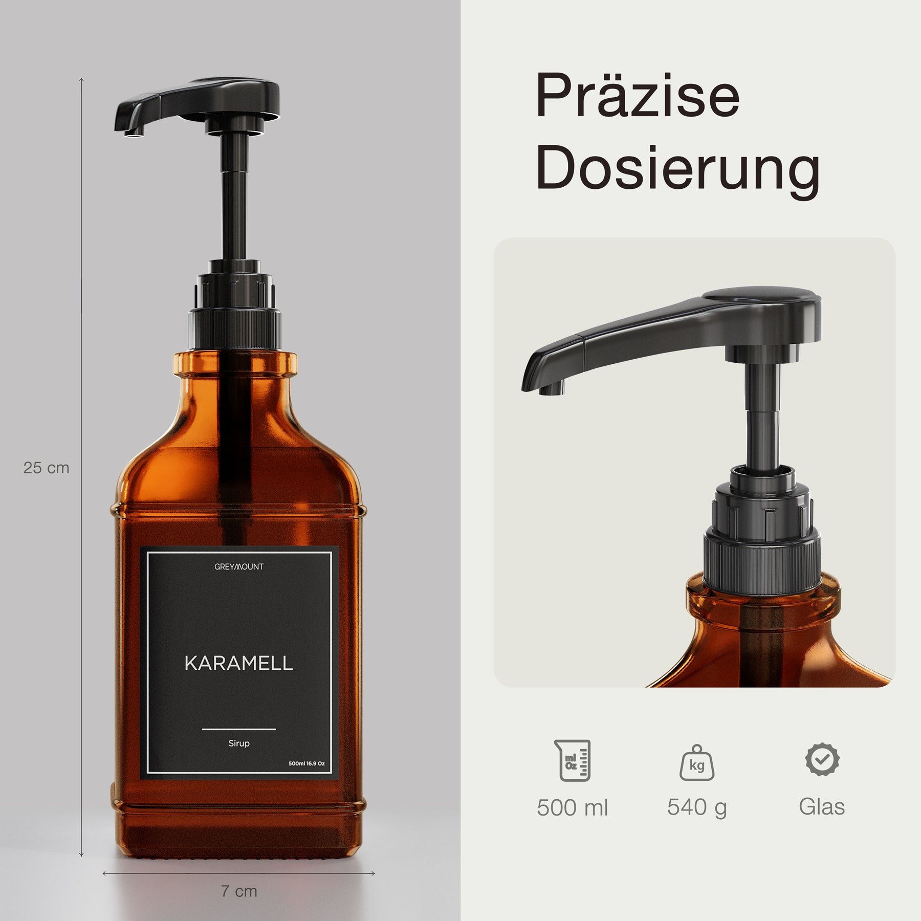 Sirup Spender Braun Glas (4er Set, 500ml)