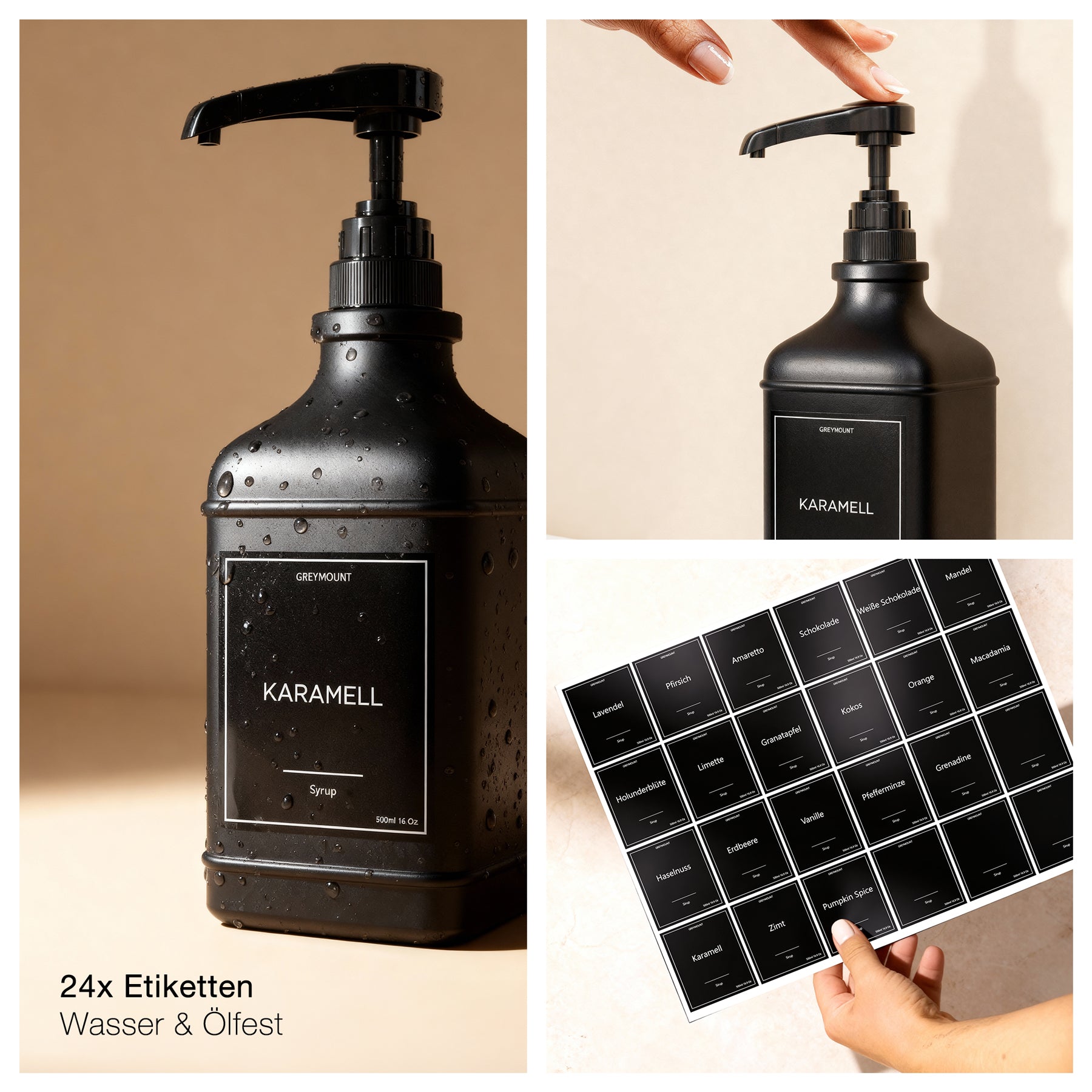 Sirup Spender Glas Schwarz (2er Set, 500ml)