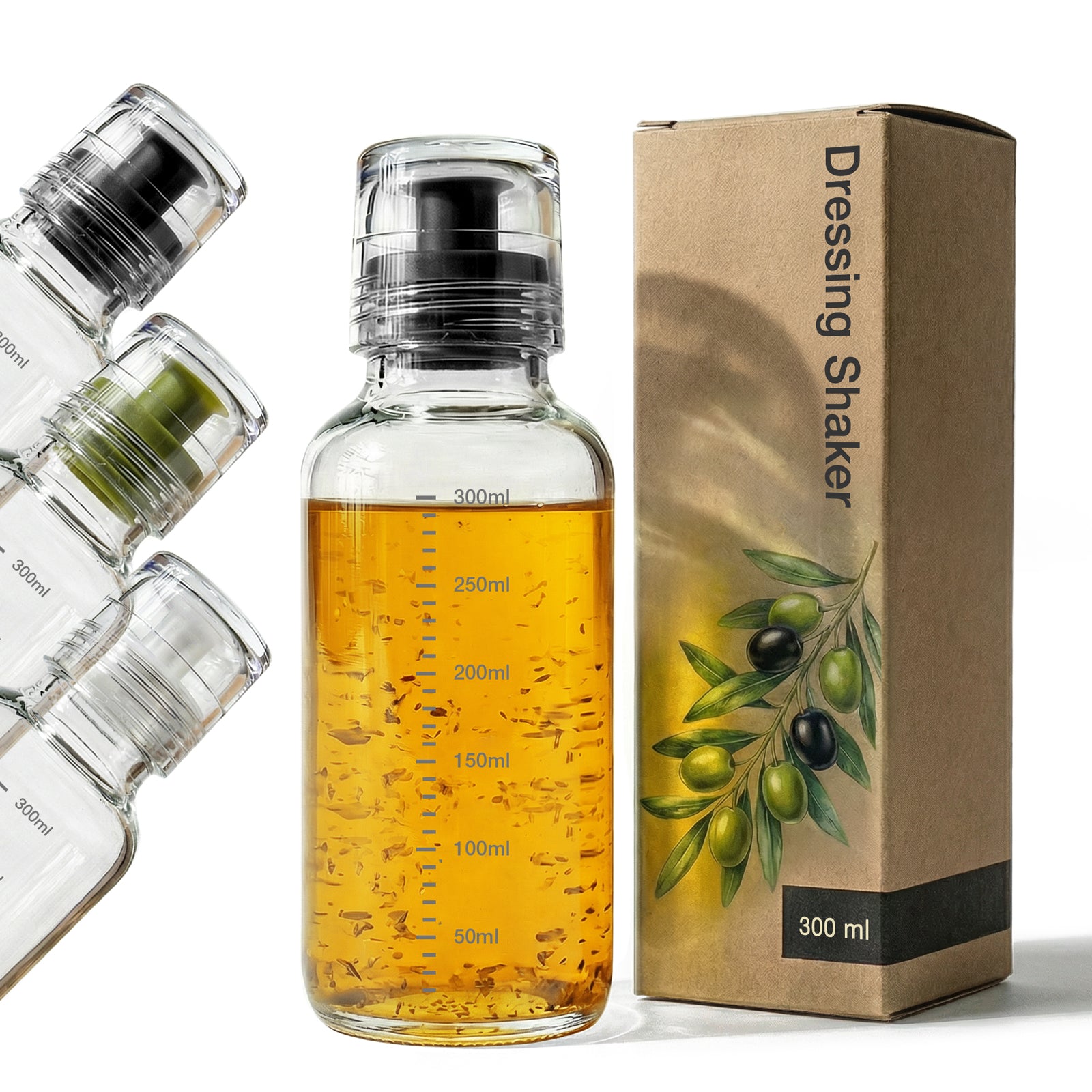 Dressingshaker aus Glas mit Skalierung 300ml (Schwarz)