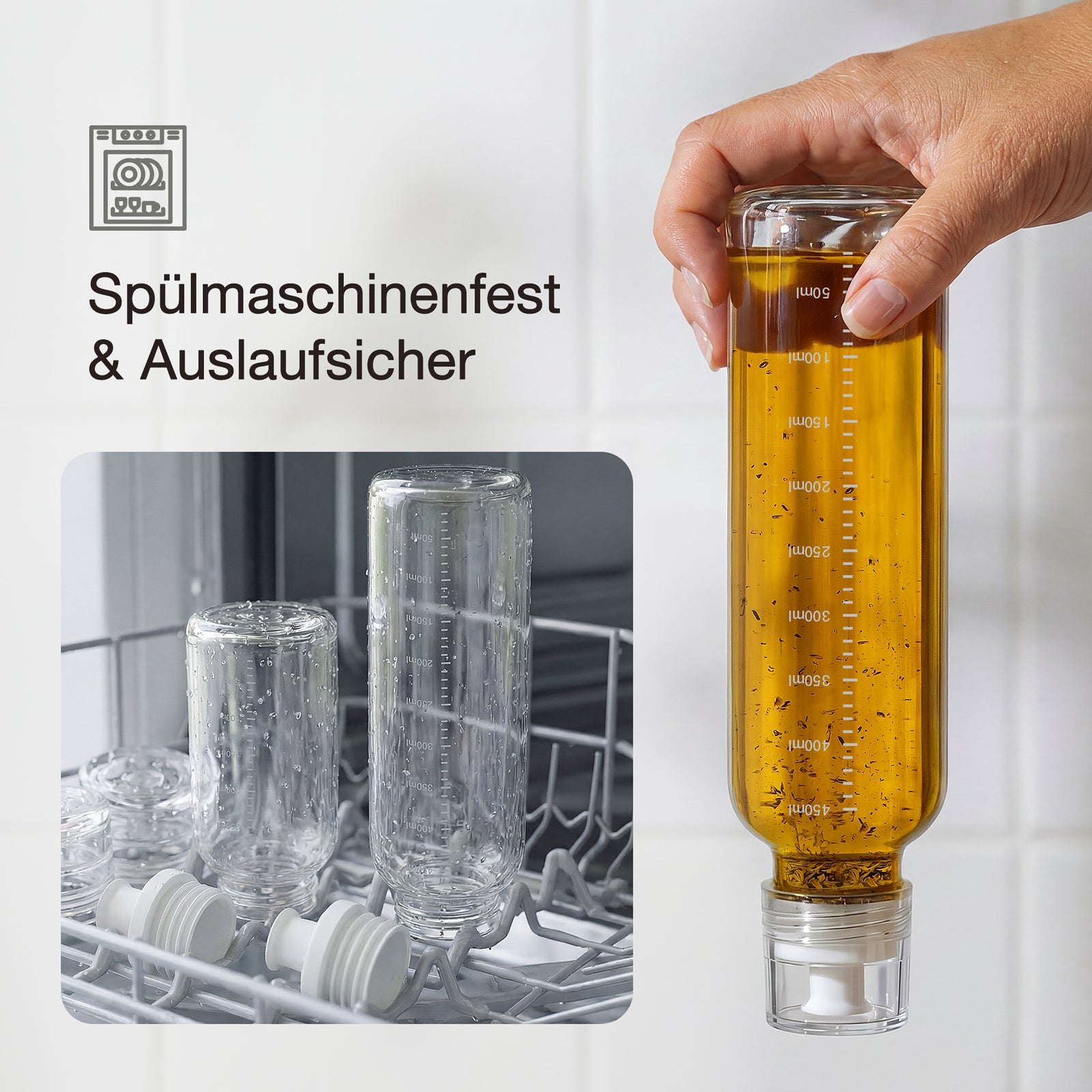 Dressingshaker aus Glas mit Skalierung 450ml (Grün)