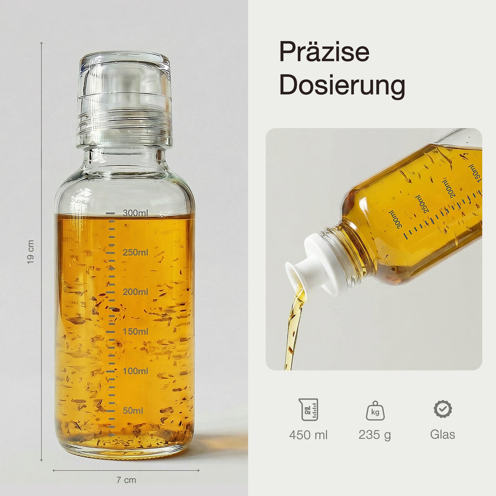 Dressingshaker aus Glas mit Skalierung 300ml (Schwarz)