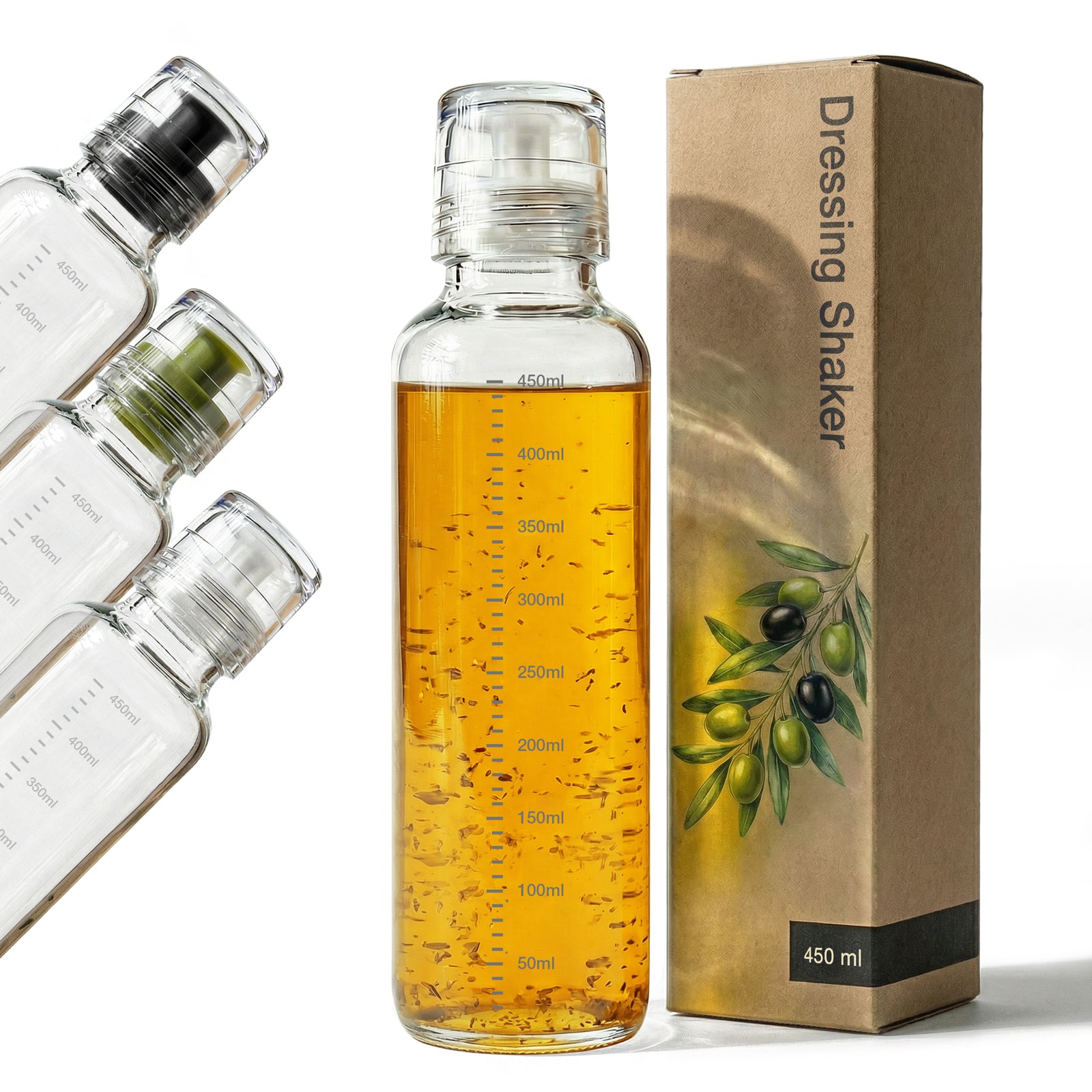 Dressingshaker aus Glas mit Skalierung 450ml (Weiß)