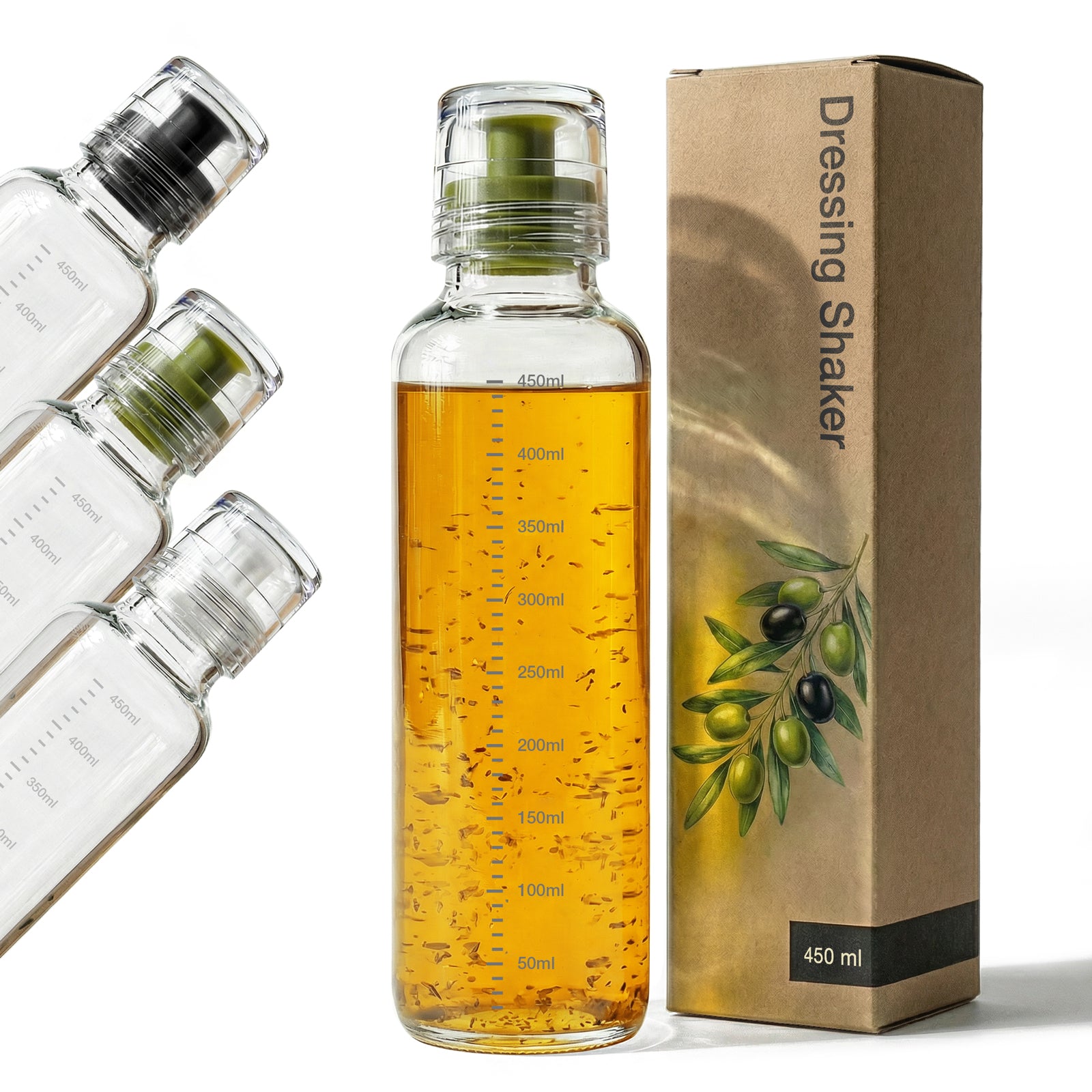 Dressingshaker aus Glas mit Skalierung 450ml (Grün)
