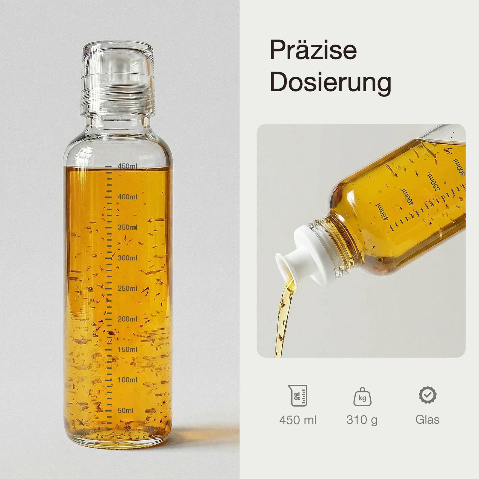 Dressingshaker aus Glas mit Skalierung 450ml (Grün)