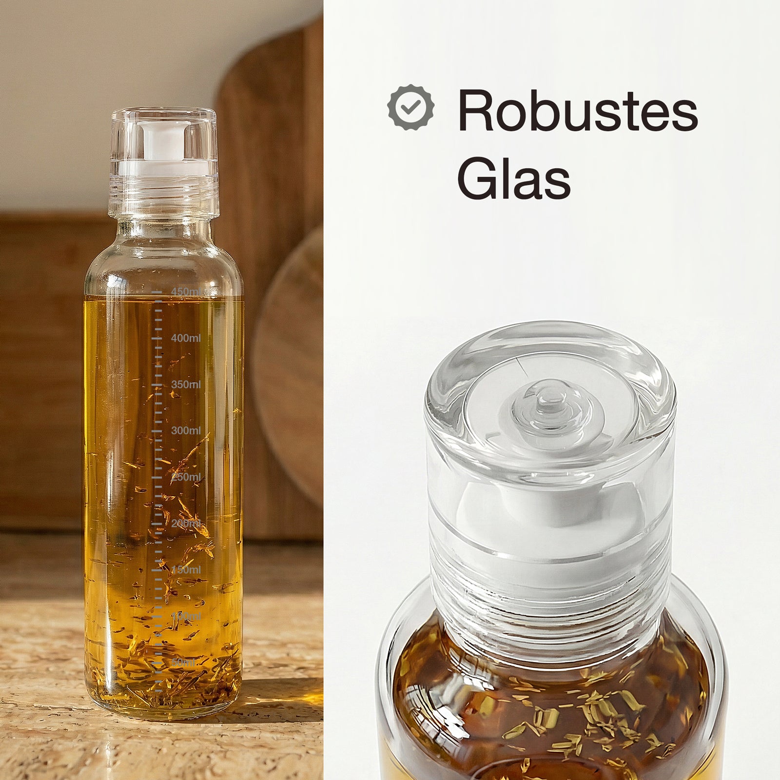 Dressingshaker aus Glas mit Skalierung 450ml (Weiß)