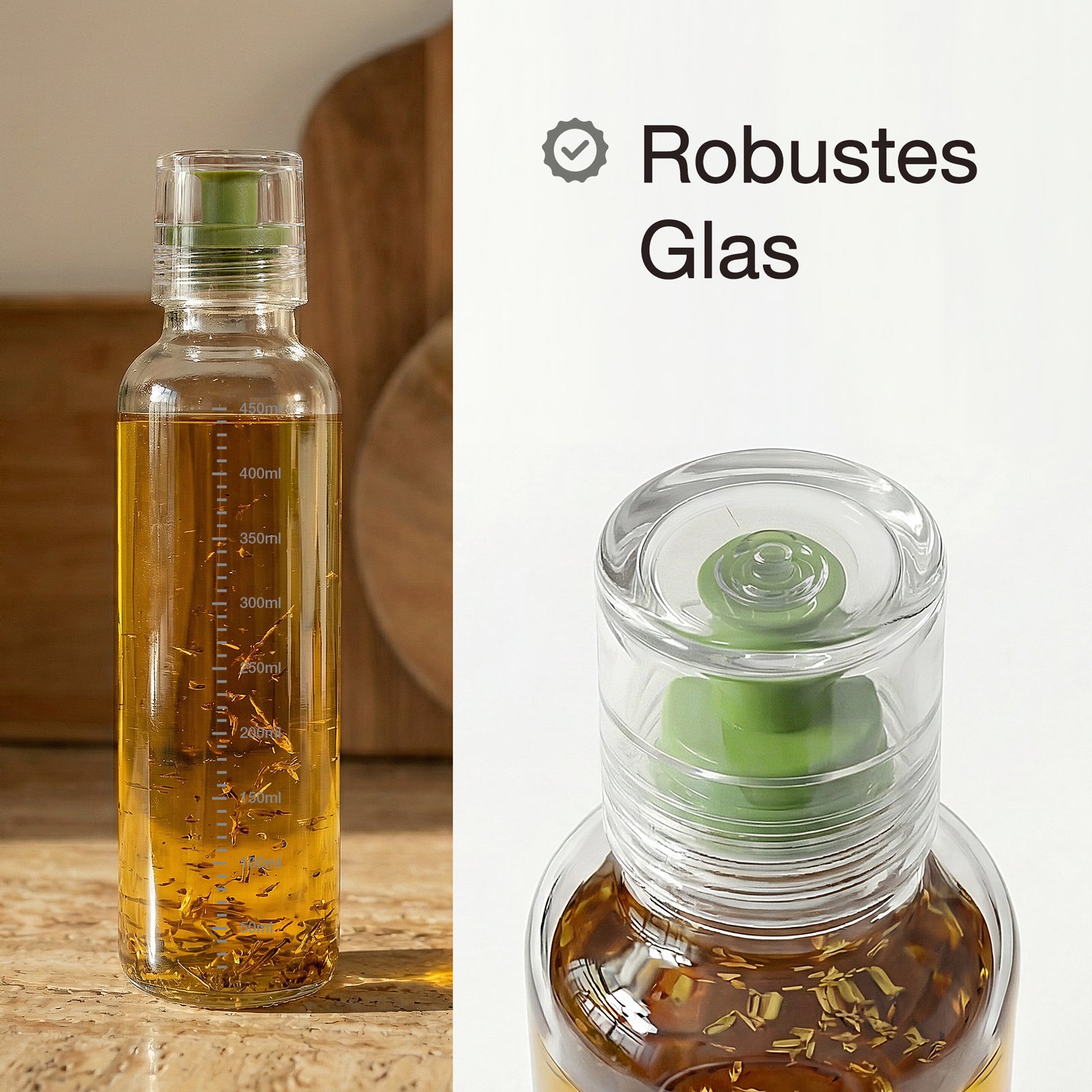 Dressingshaker aus Glas mit Skalierung 450ml (Grün)