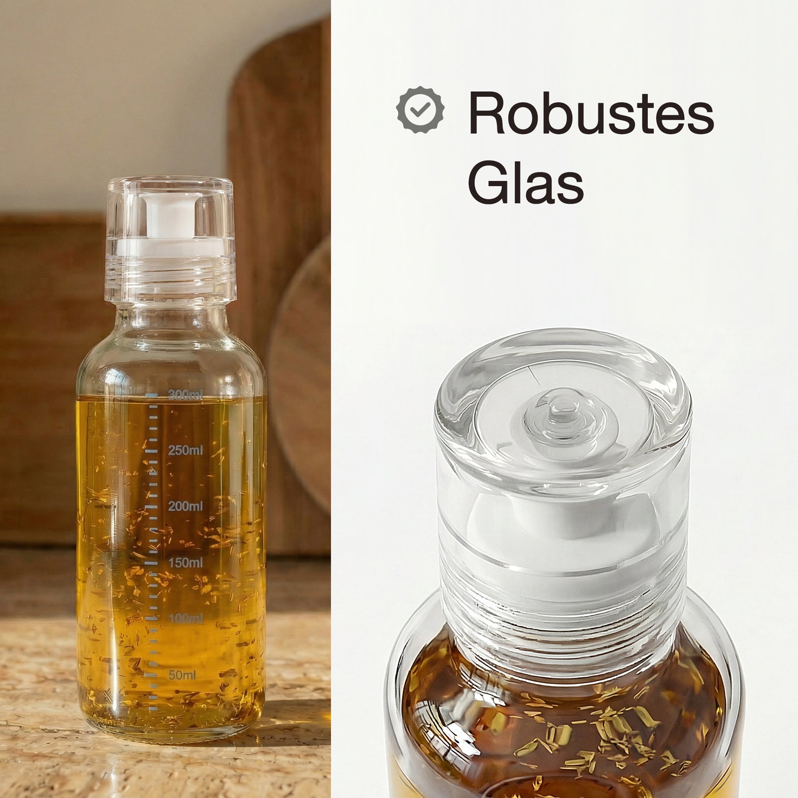 Dressingshaker aus Glas mit Skalierung 300ml (Weiß)