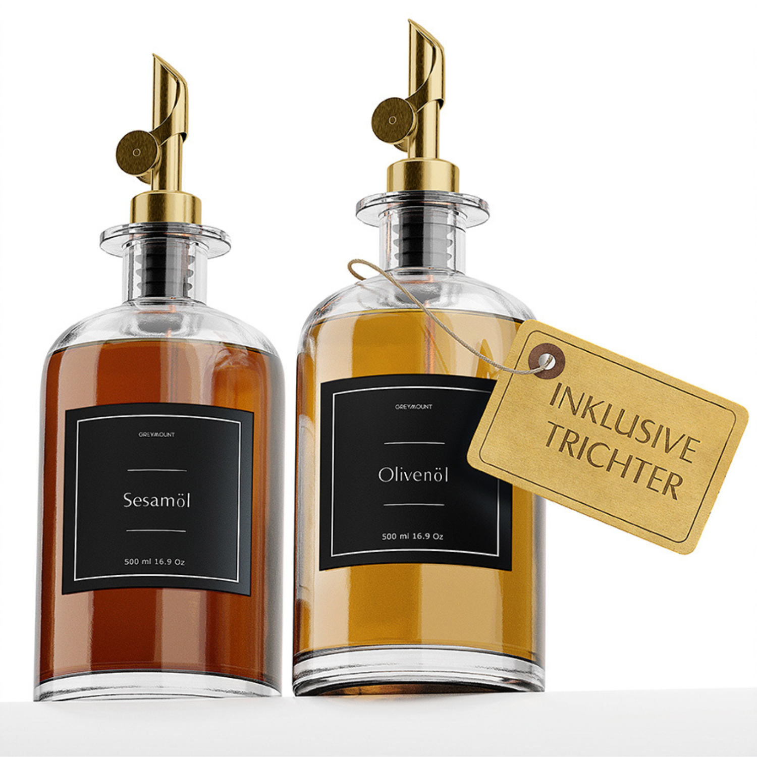 Ölflasche aus Glas mit Ausgießer Gold 2 (2er Set, 500ml)